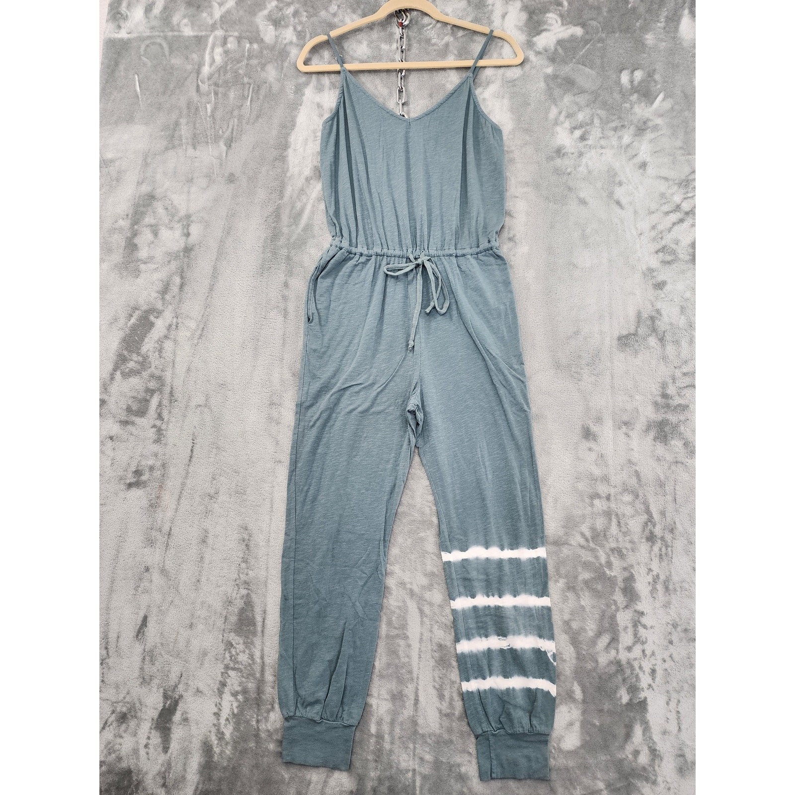 NEW Sundry Jumpsuit Womens 1/S Blue White Tie Dye Stripes Sleeveless Jogger