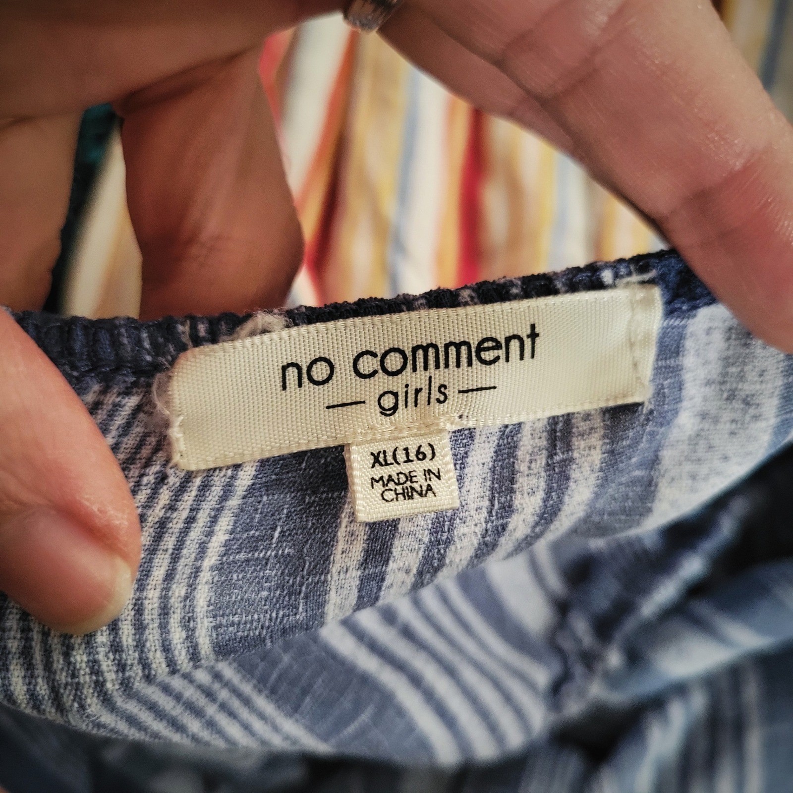No Comment Jumpsuit Blue White Striped Wide Leg Button Front Girls XL 16 Small