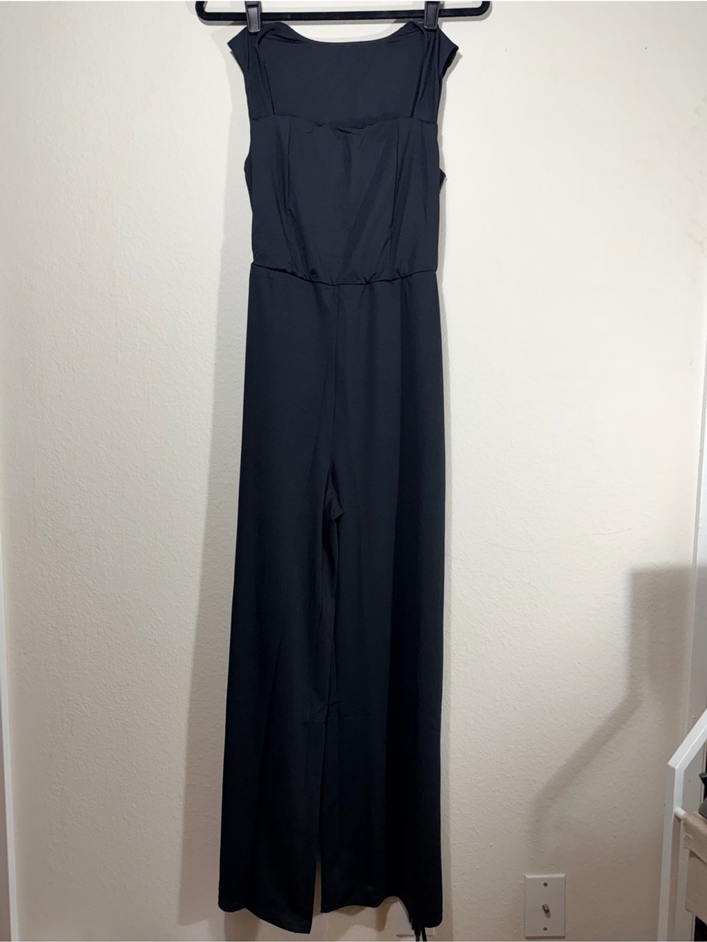 HALARA Black Square-Neck Wide-Leg Jumpsuit with Tank Straps