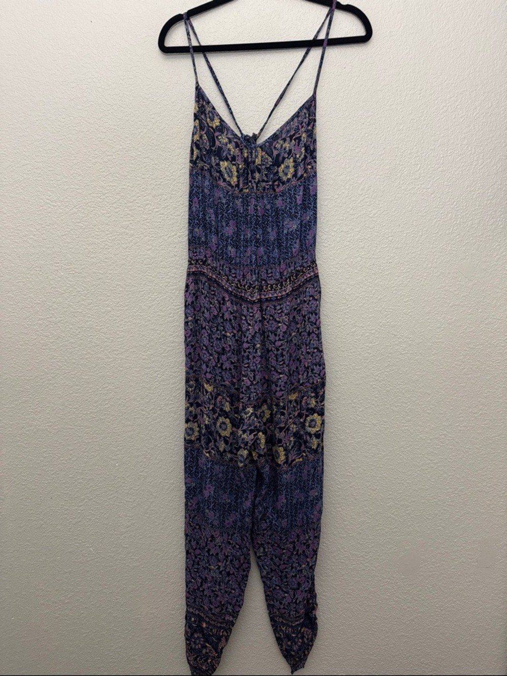 NWT Billabong Take Me Away Jumpsuit Blue Floral V-Neck Large Boho Hippie Summer