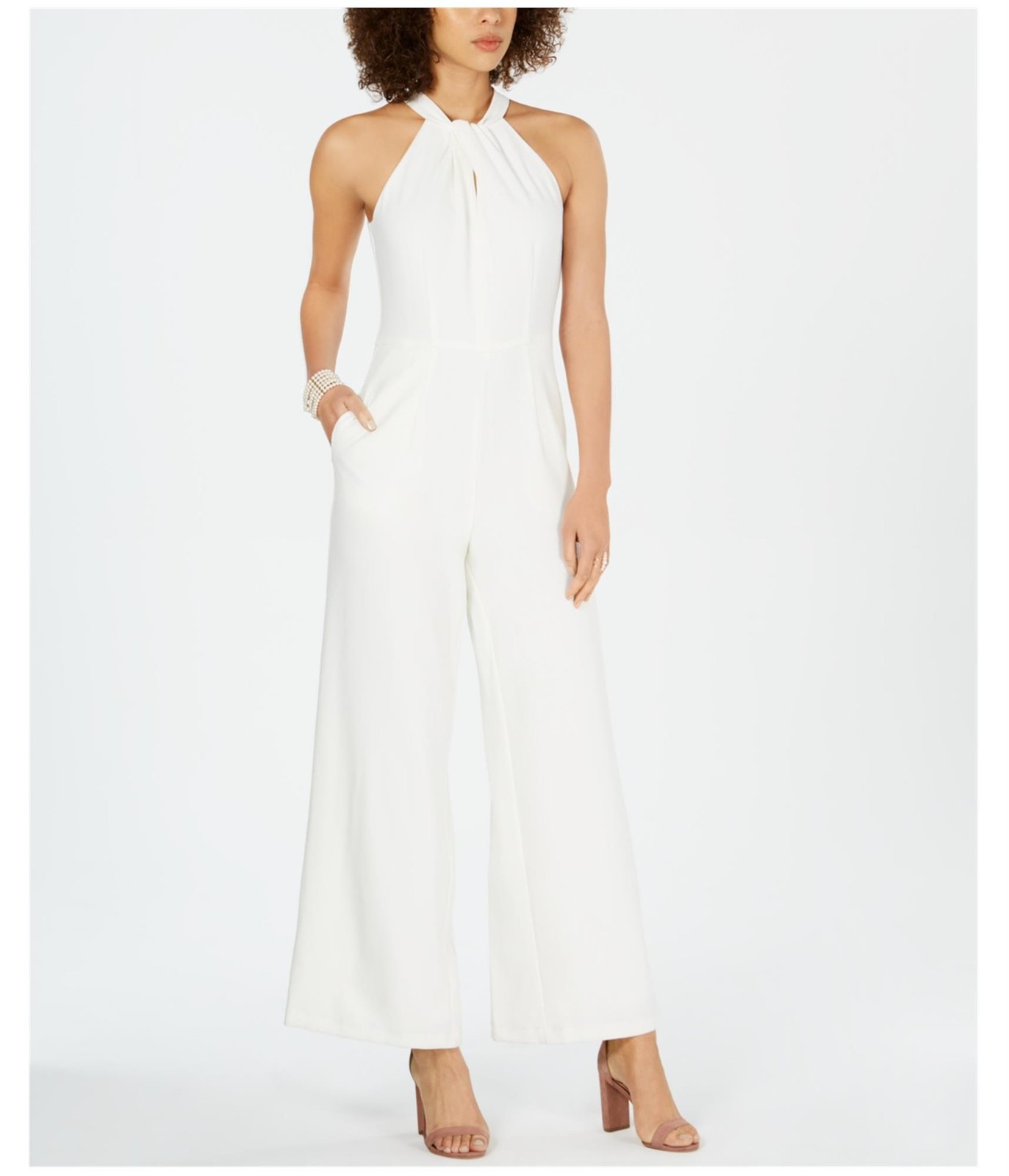 Julia Jordan Womens Twist Front Halter Jumpsuit, white, 6