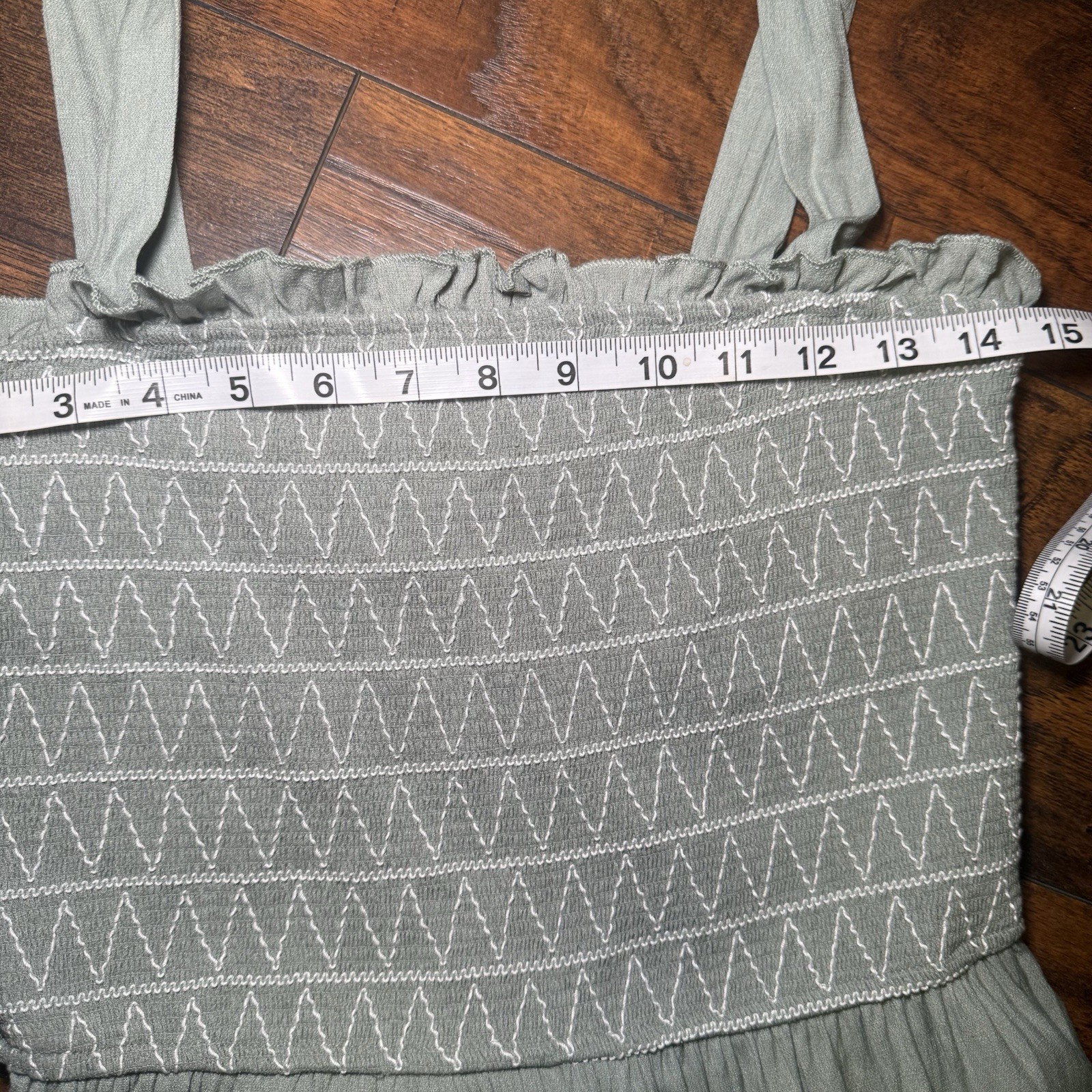 Audrey Parks x Francesca Smocked Jumpsuit M Boho Cottagecore Wide Leg Sage/Mint
