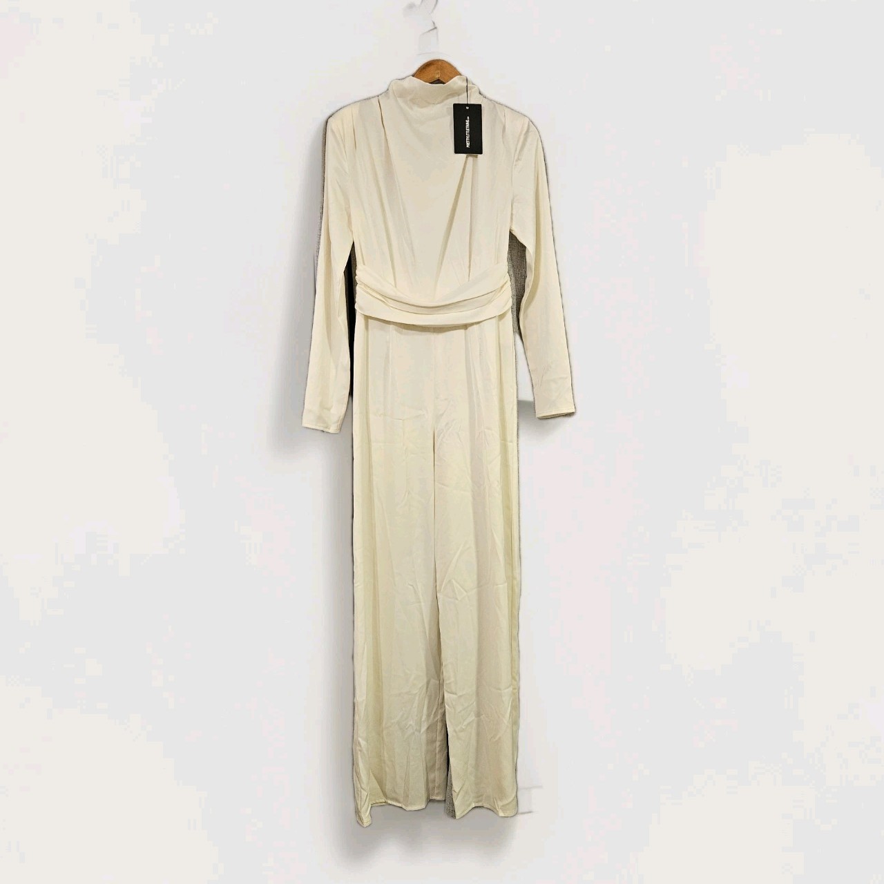 White Satin High Neck Jumpsuit NWT Size 10 Bridal Wedding Goddess Party Shoulder