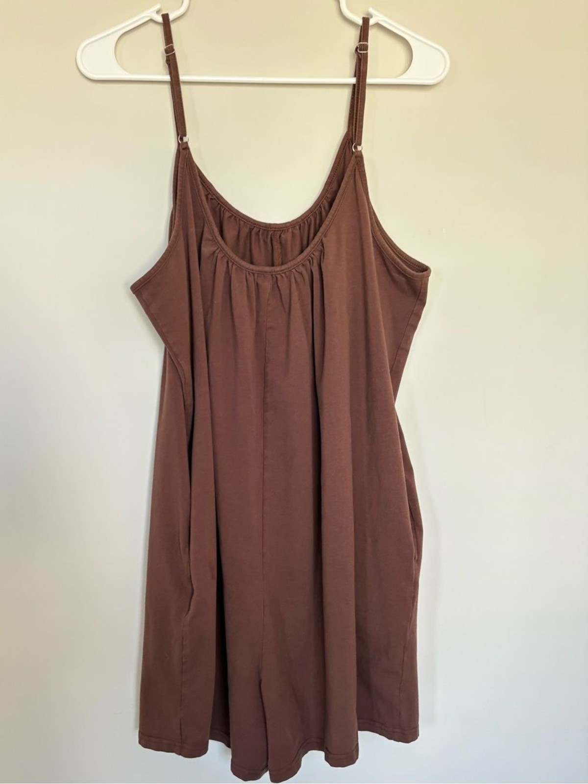 Brown Spaghetti Strap Short Romper Lightweight with Pockets 2XL Cotton Blend