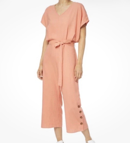 Kensie Jeans Women Cropped Jumpsuit Button Details on Hem Orange SizeM Pre-owned