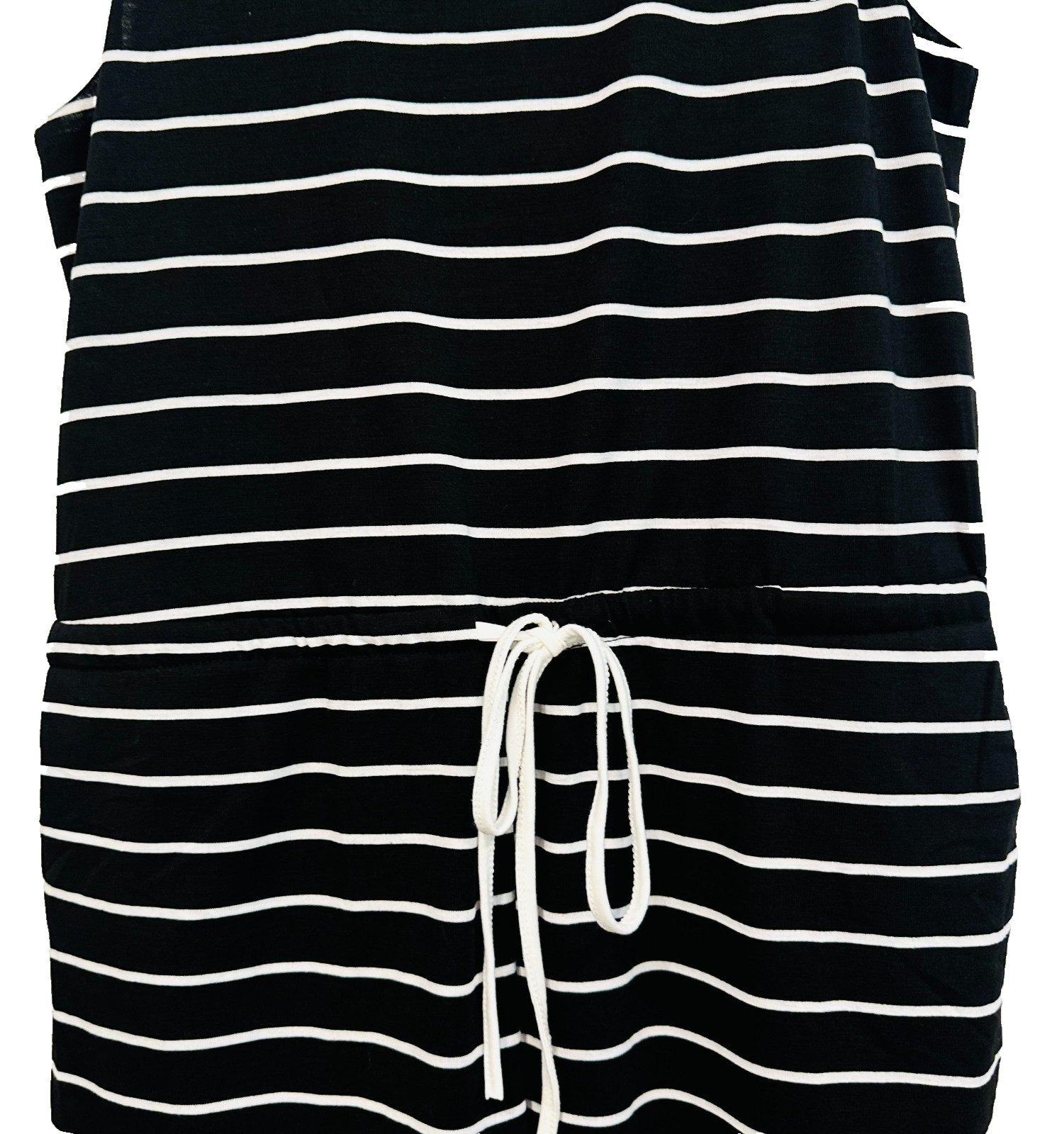Sleeveless Romper Shorts Stretch Black White Stripe Elastic Tie Waist Size Large