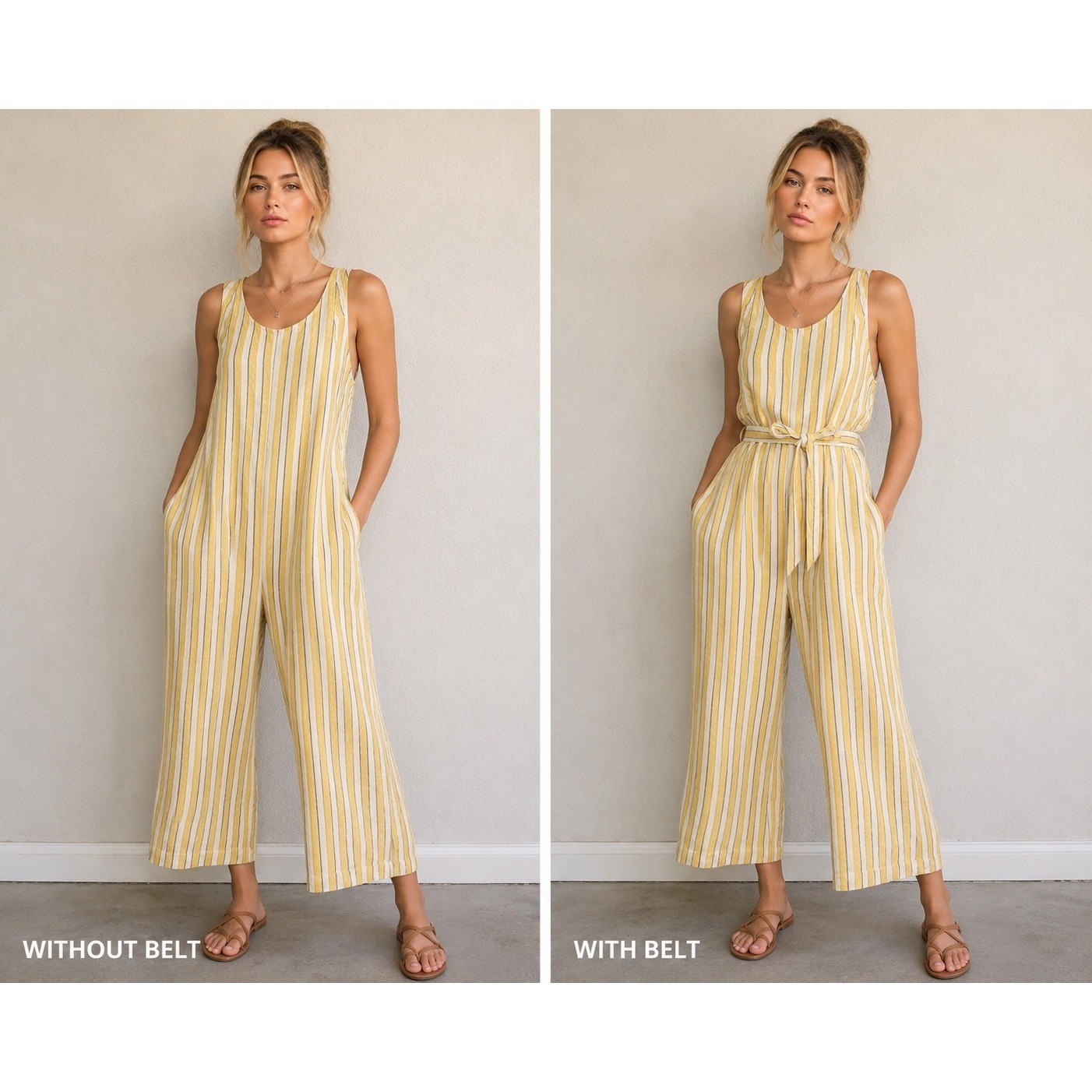 Rachel Zoe 100% Linen Striped Wide Leg Jumpsuit SZ 8 Yellow White Purple Neat