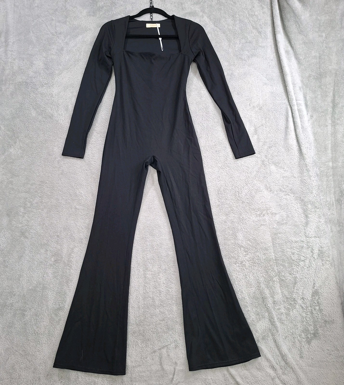 NEW Womens M Catsuit Unitard One Piece Square Neck Flare Leg Gym Athleisure Yoga