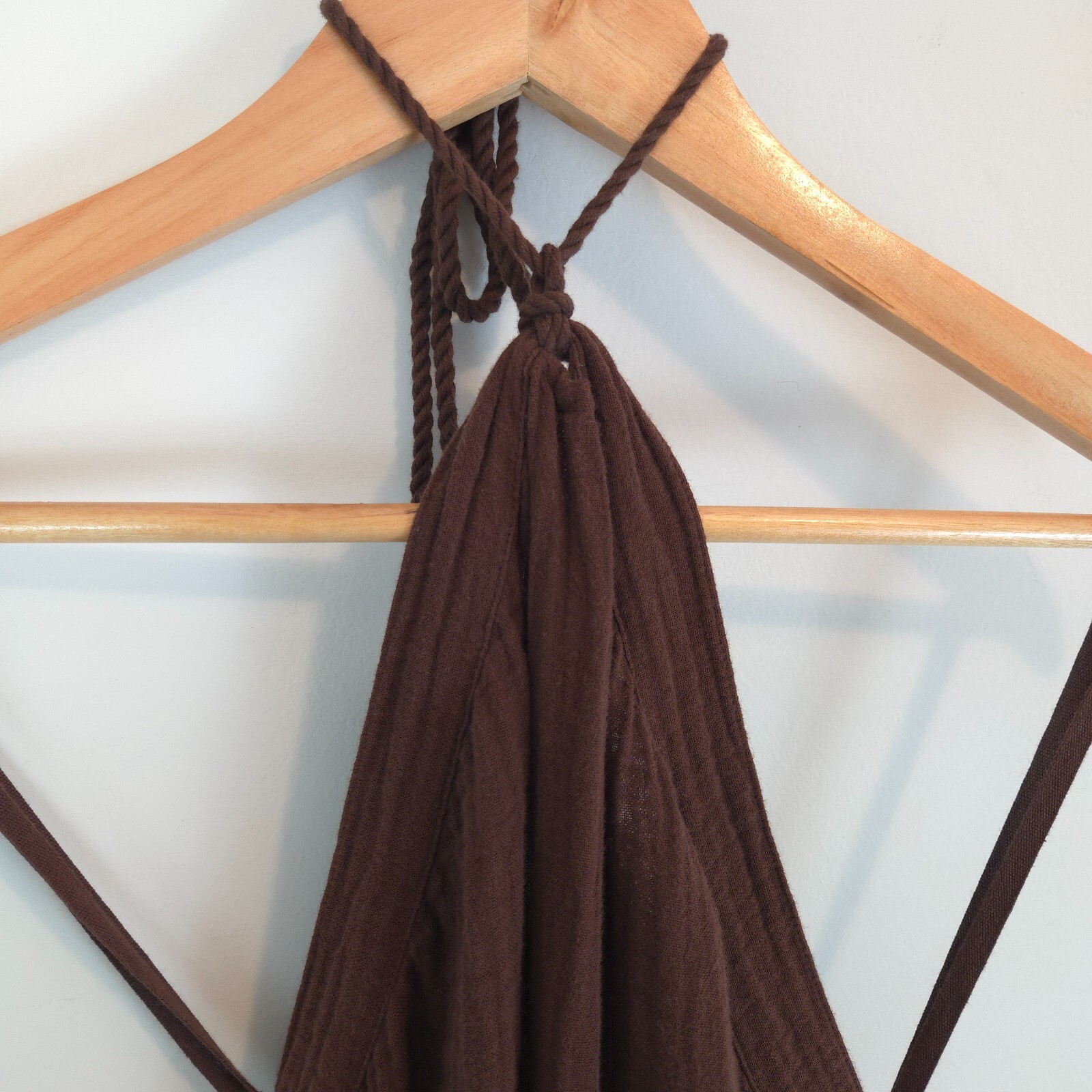 Aerie Women’s Brown Gauzy Halter Jumpsuit Lightweight Cotton Pockets Size XS