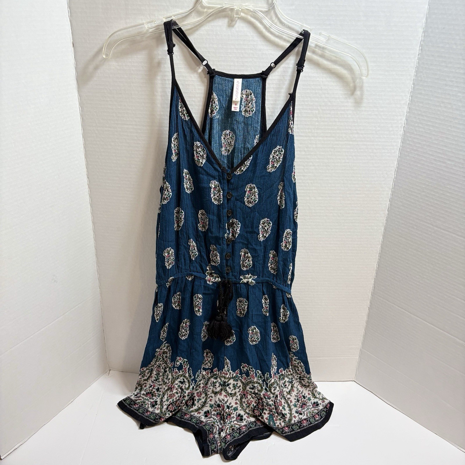 Xhilaration Teal Blue Romper Adj. Straps Razor Back Button Front Medium Juniors