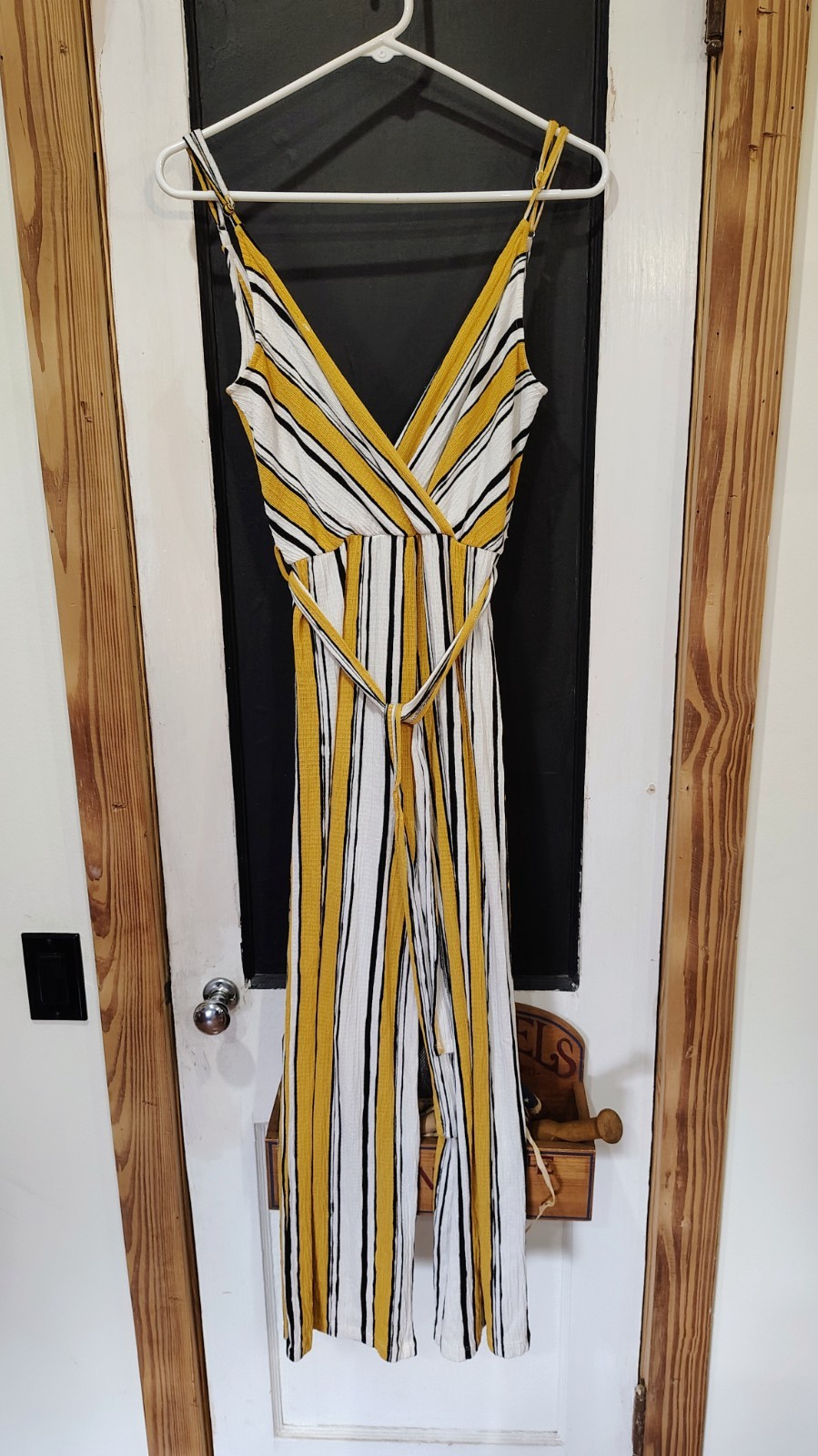 womans Love tree size small yellow black & white striped jumpsuit Romper summer
