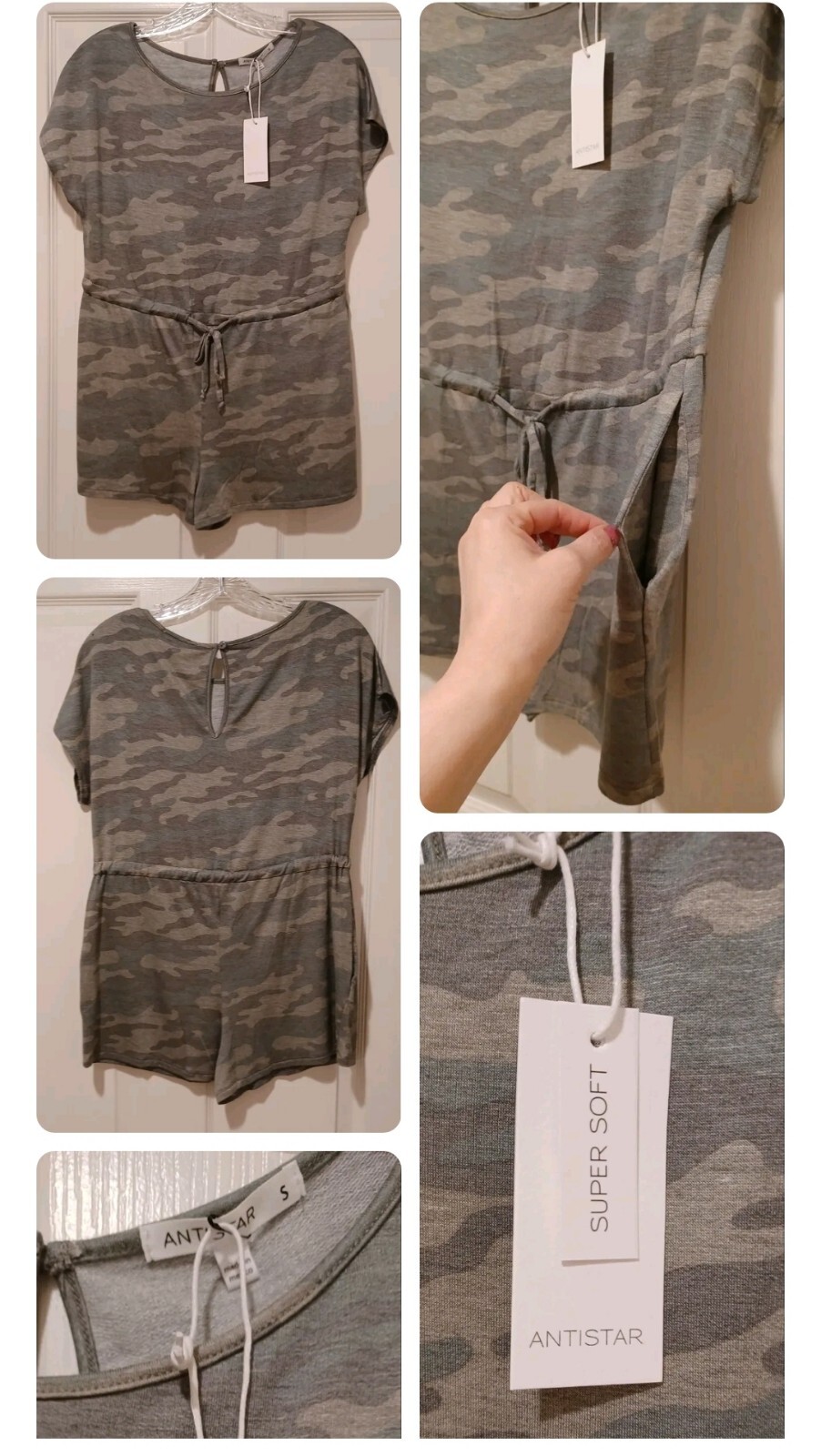 $65 ANTISTAR Soft Stretch Romper Shorts Top 1 Piece Shortsuit Camouflage Pockets