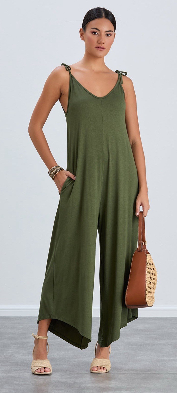 Loose Fit Oversized Jumpsuit in Khaki Size Uk 16 by Jerernique holiday cruise