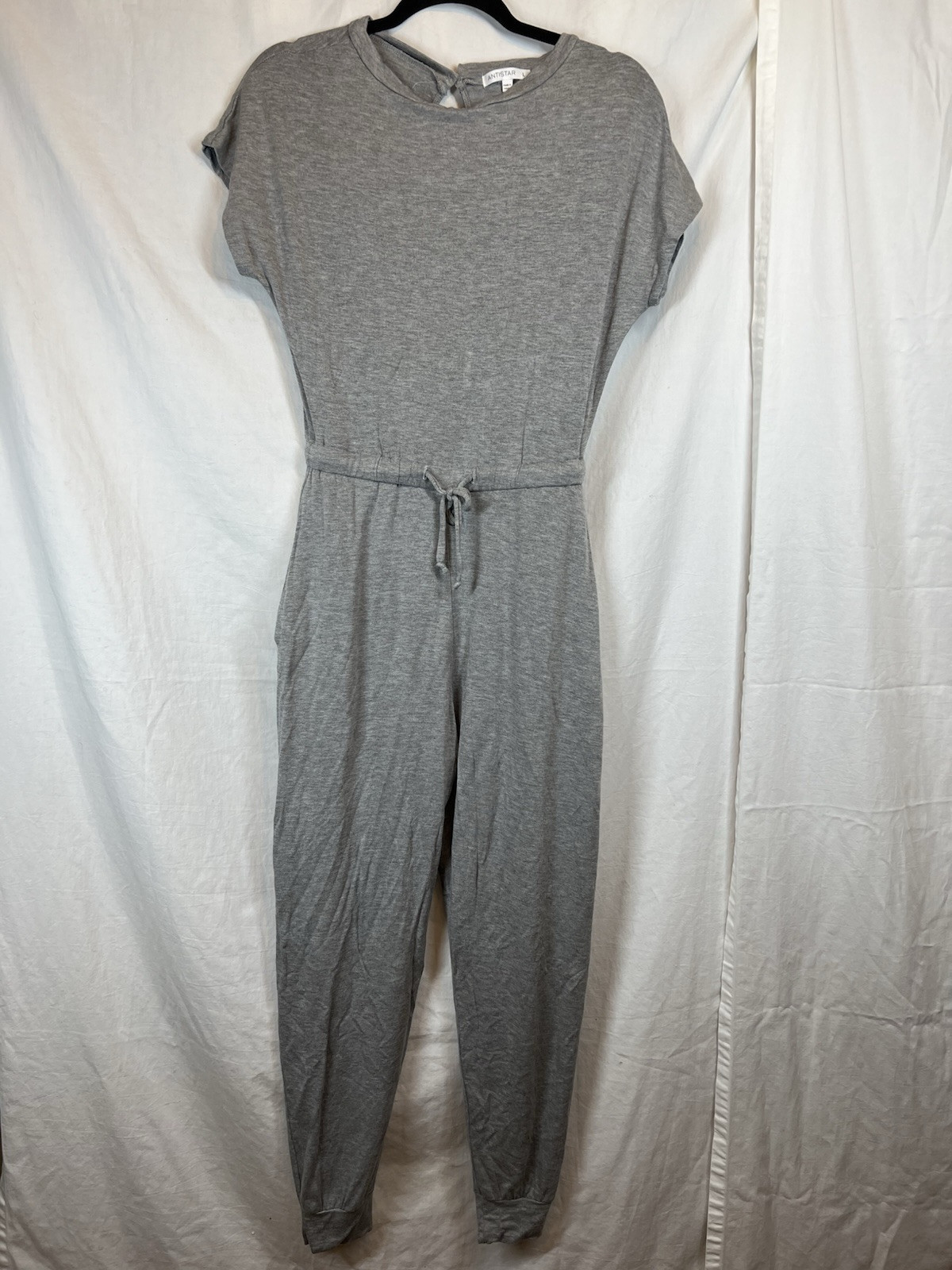 Antistar Comfy Soft Gray Short Sleeve Drawstring Lounge Jumpsuit Size L