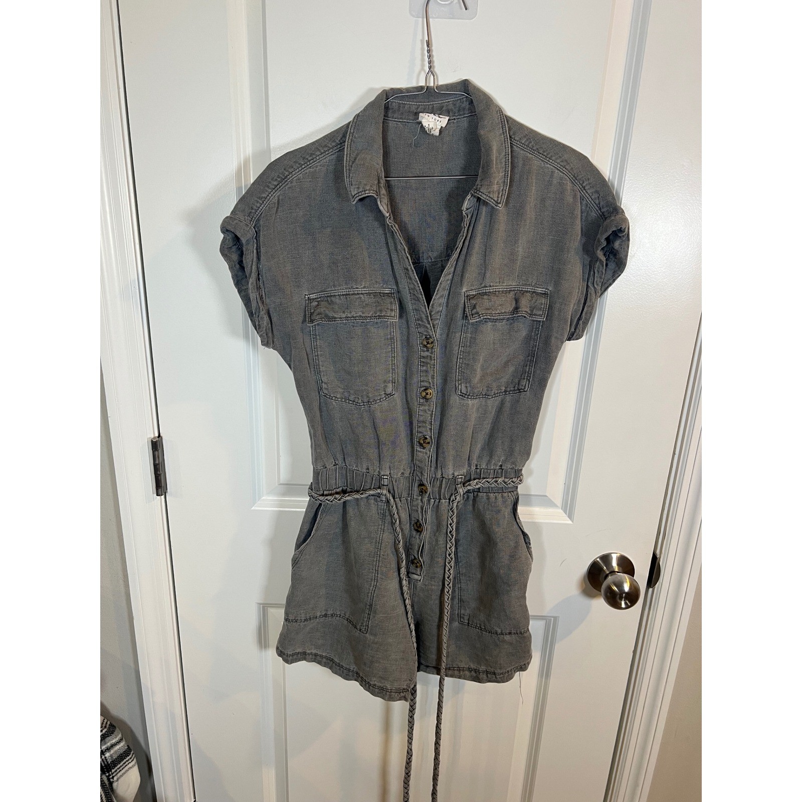 Nicole Miller Womens Romper Braided Drawstring Gray XS