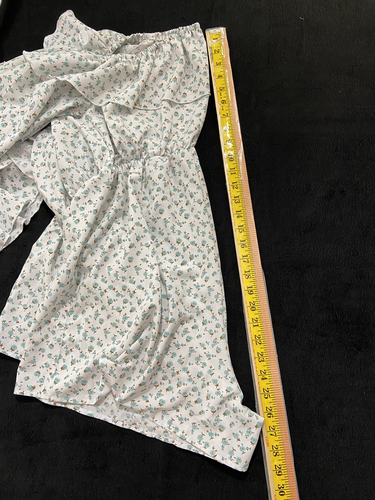 Romwe Romper Size L Shirred Neckline 3/4 Ruffled Tiered Empire Elastic Waist