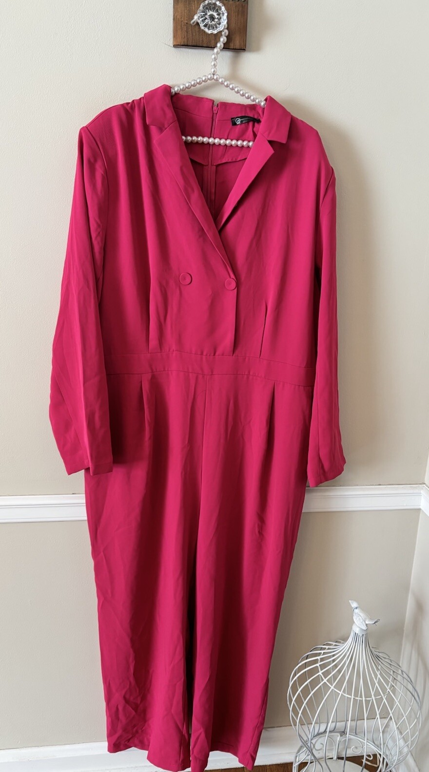 NWOT Pretty Garden Womens Size XXL Pink Long Sleeve Jumpsuit Belted Pockets