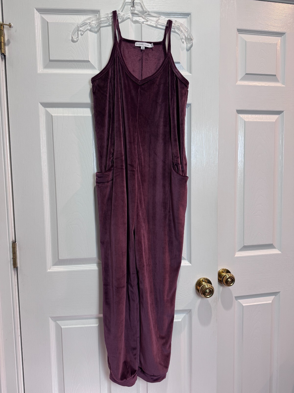 Sincerely Jules Overalls Size S Plum Purple Corduroy Pockets Straps Stretch Long