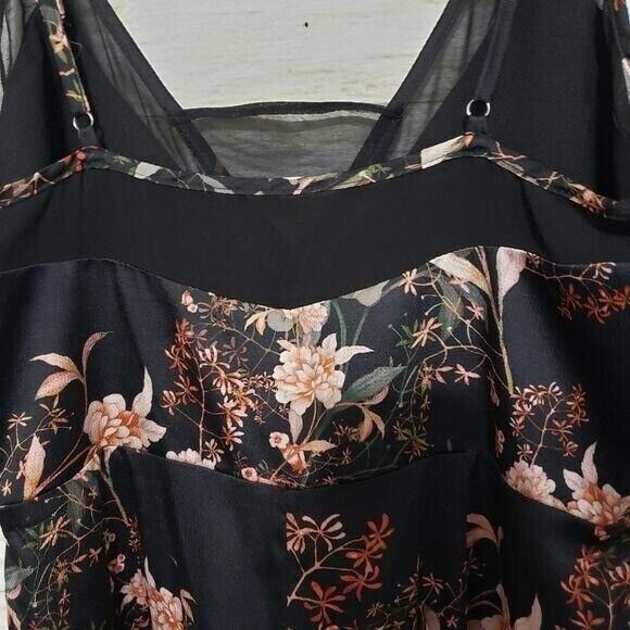 Anthropologie Adelyn Rae Rosanna Pink on Black Floral print jumpsuit size L NEW