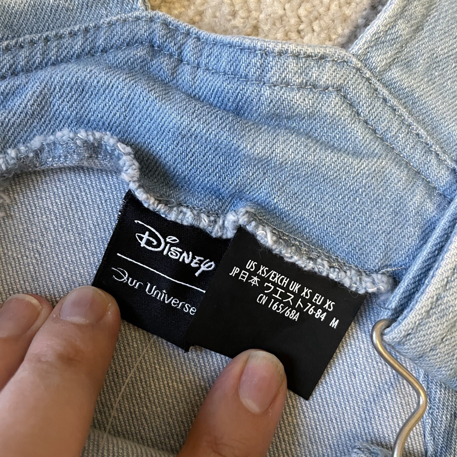 Disney Overalls Womens XS Blue Denim Mickey Mouse Bib Light Wash Casual Distress