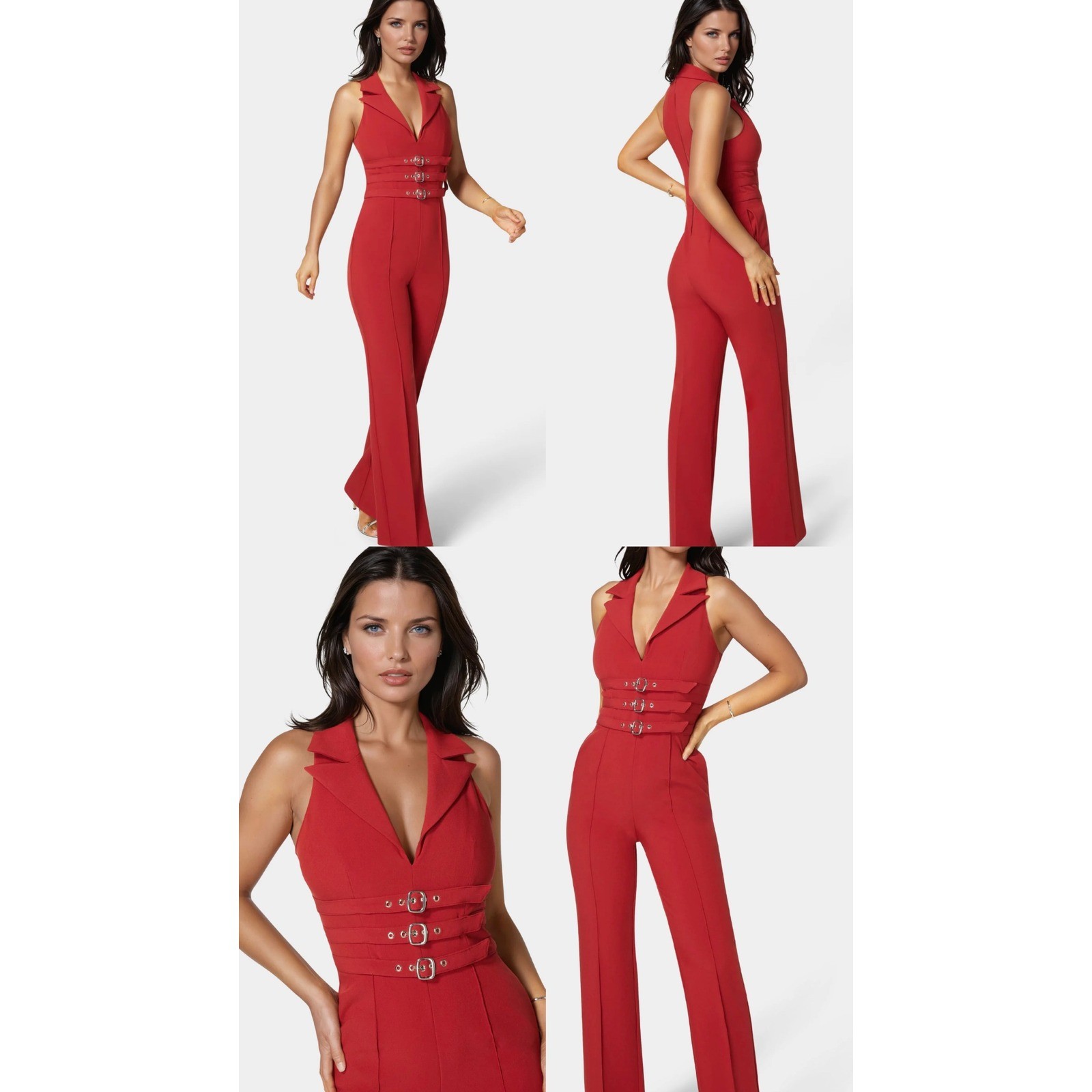 NWT Bebe Belted Straight Leg Jumpsuit Red Sleeveless Buckle Waist Size 0