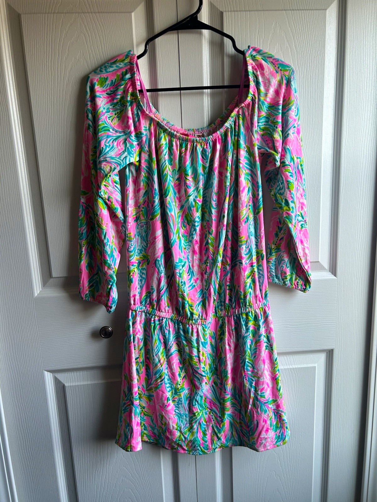 Lilly Pulitzer Women’s S Pink Floral Romper 3/4 Sleeve Elastic Waist Stretch