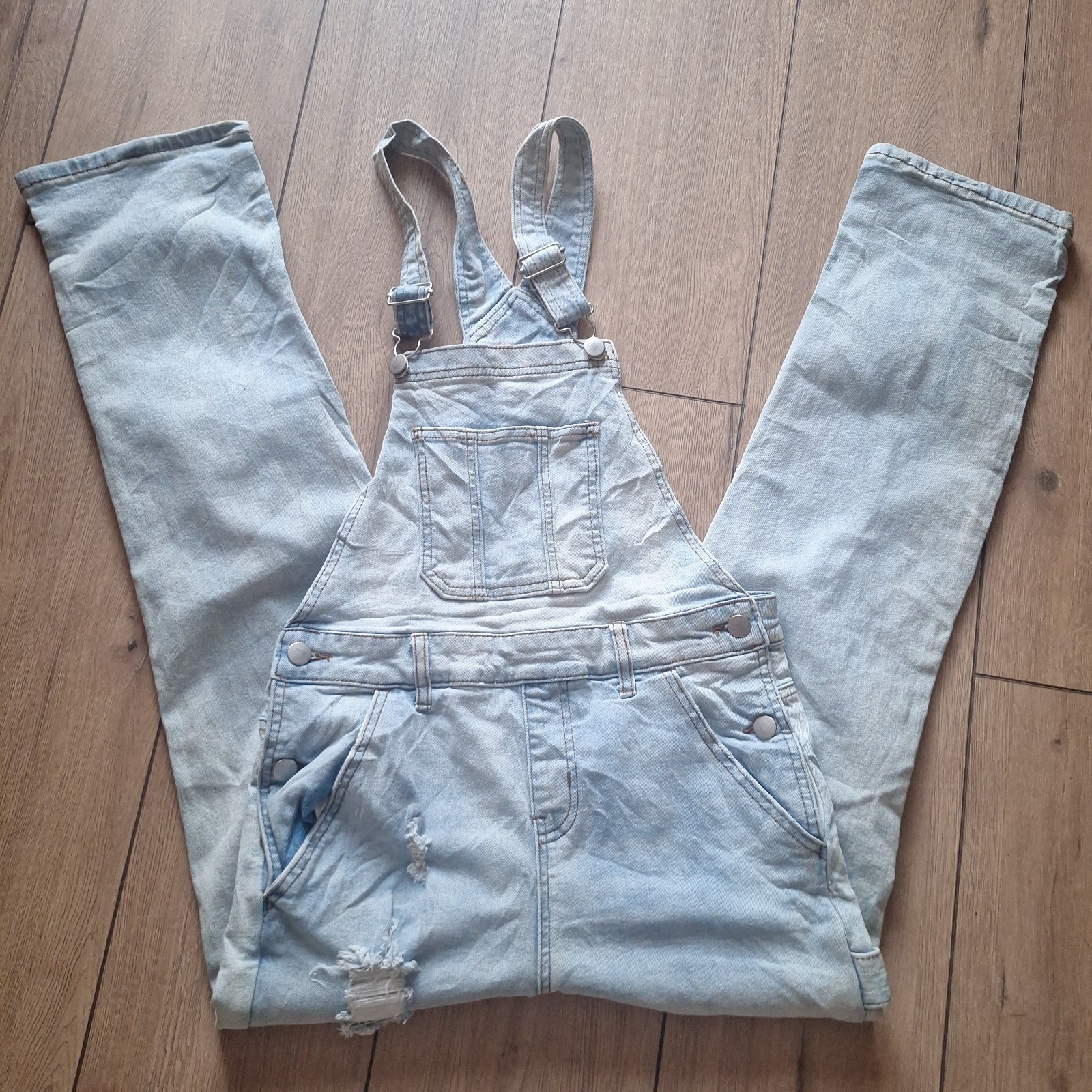 No Boundaries Dungarees Womens Blue Cotton Denim Comfort Pockets Distressed