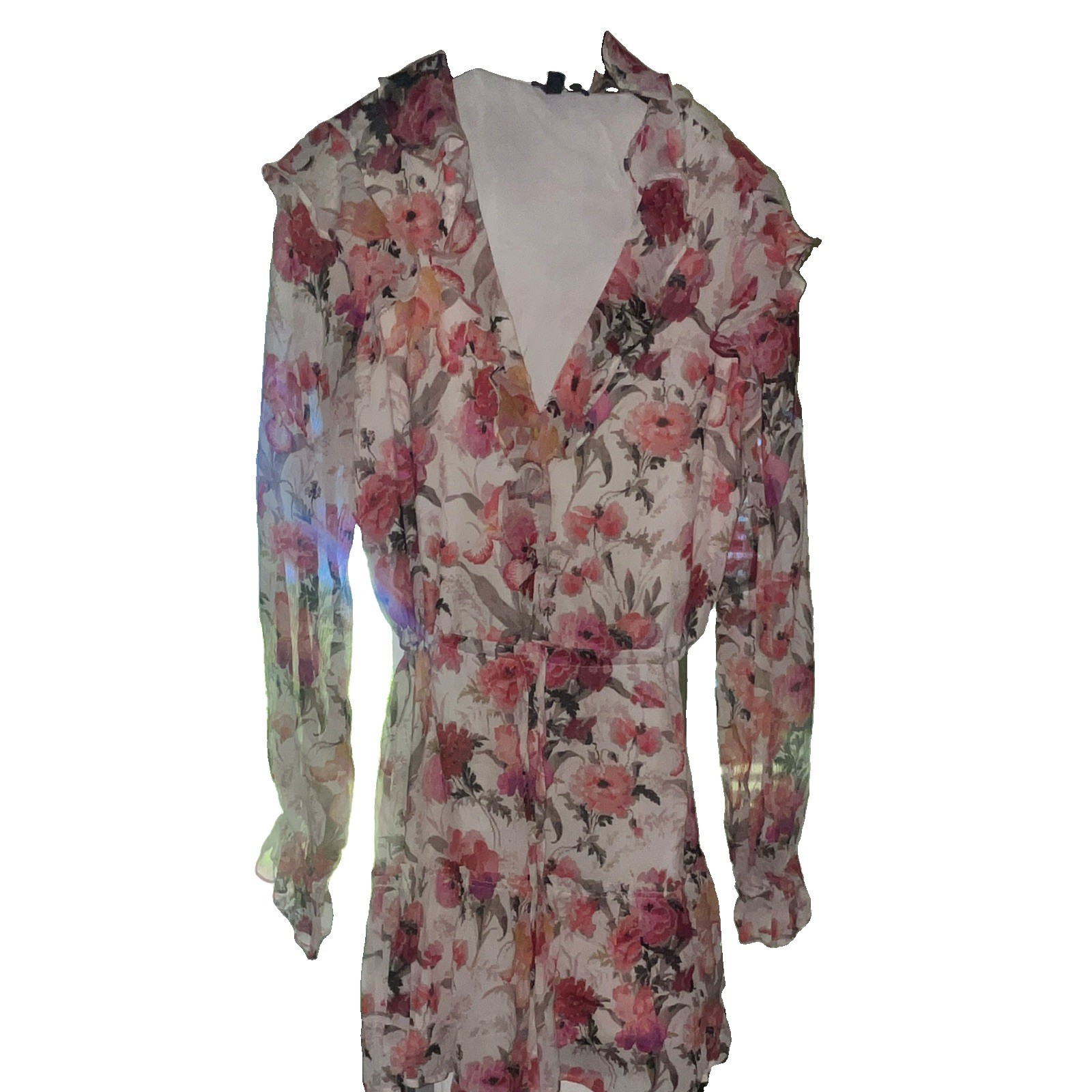 Paige Women’s Floral Multicolor Long Sleeve V-Neck Ruffle Romper Size S