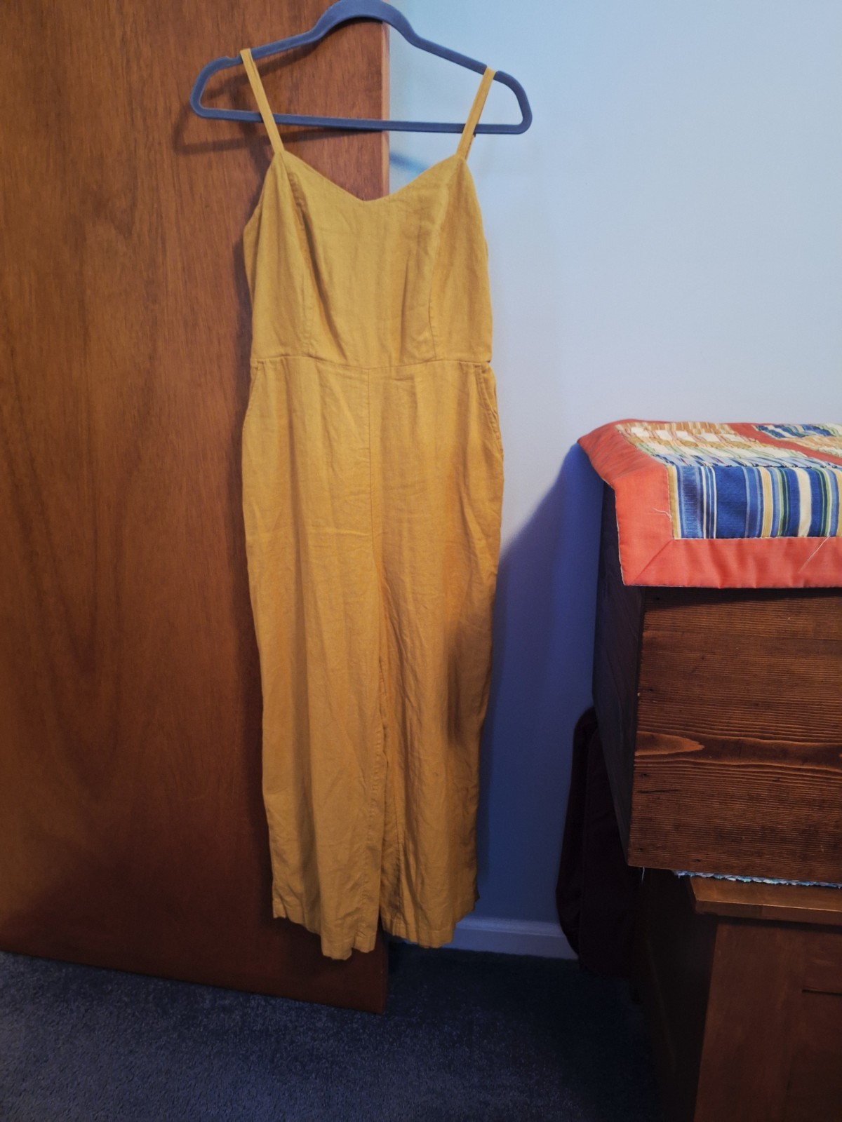 Old Navy Mustard Jumpsuit Linen Blend Spaghetti Straps Women’s Size M