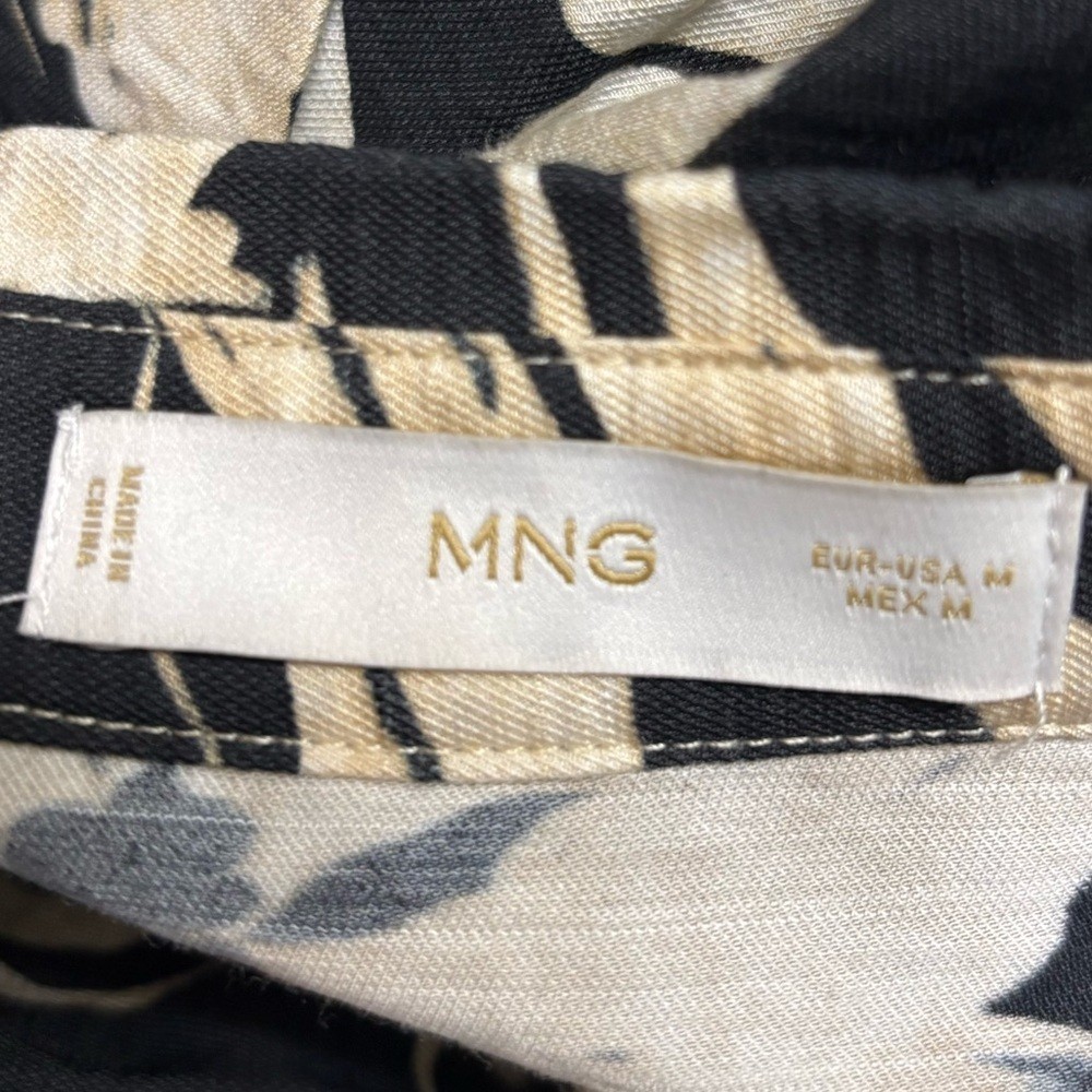 New Mango Black & Cream Floral Jumpsuit Womens Size Medium Short Sleeve Wide Leg
