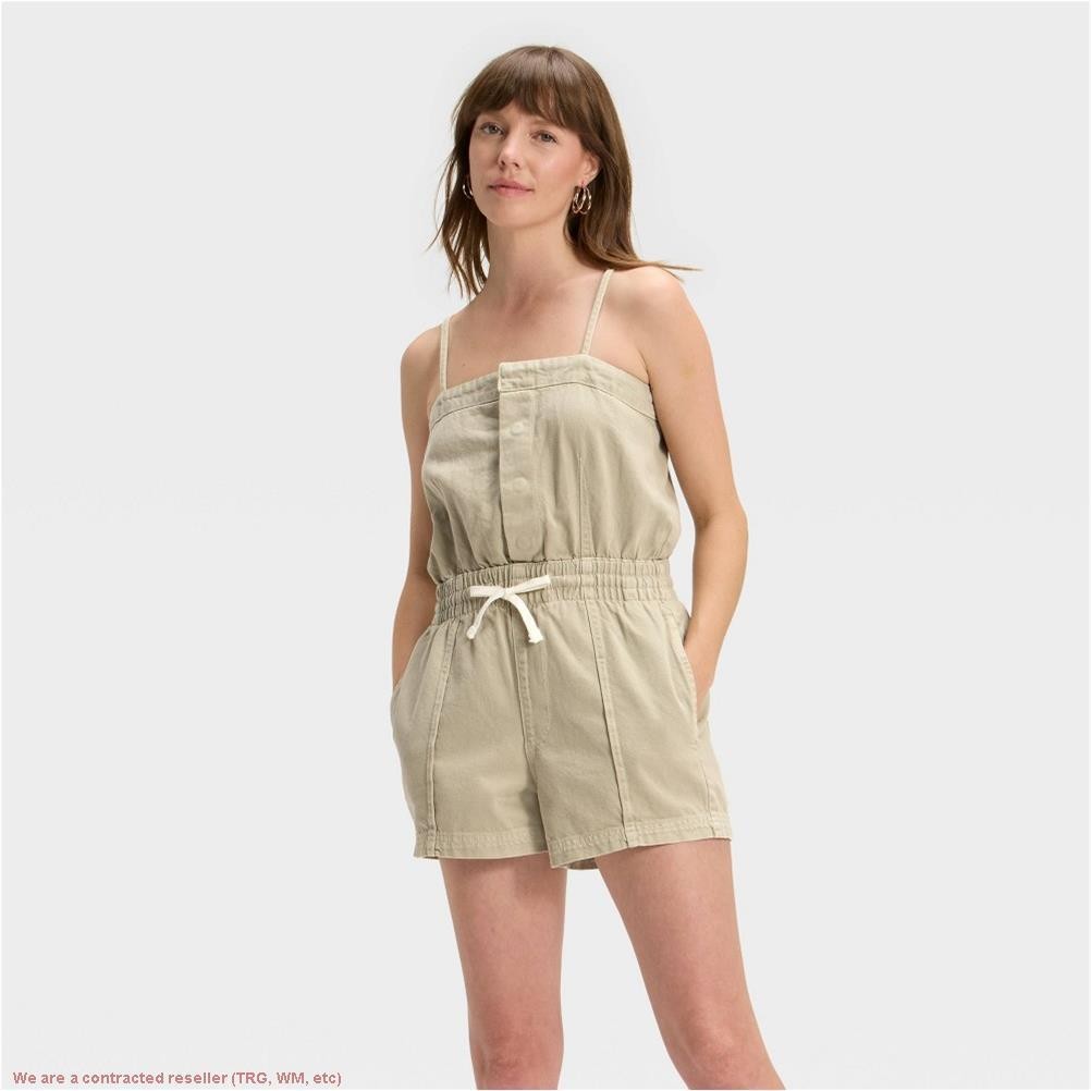 Women’s Denim Beach Romper Universal Thread Khaki Green L *SEE DEAL!!!*