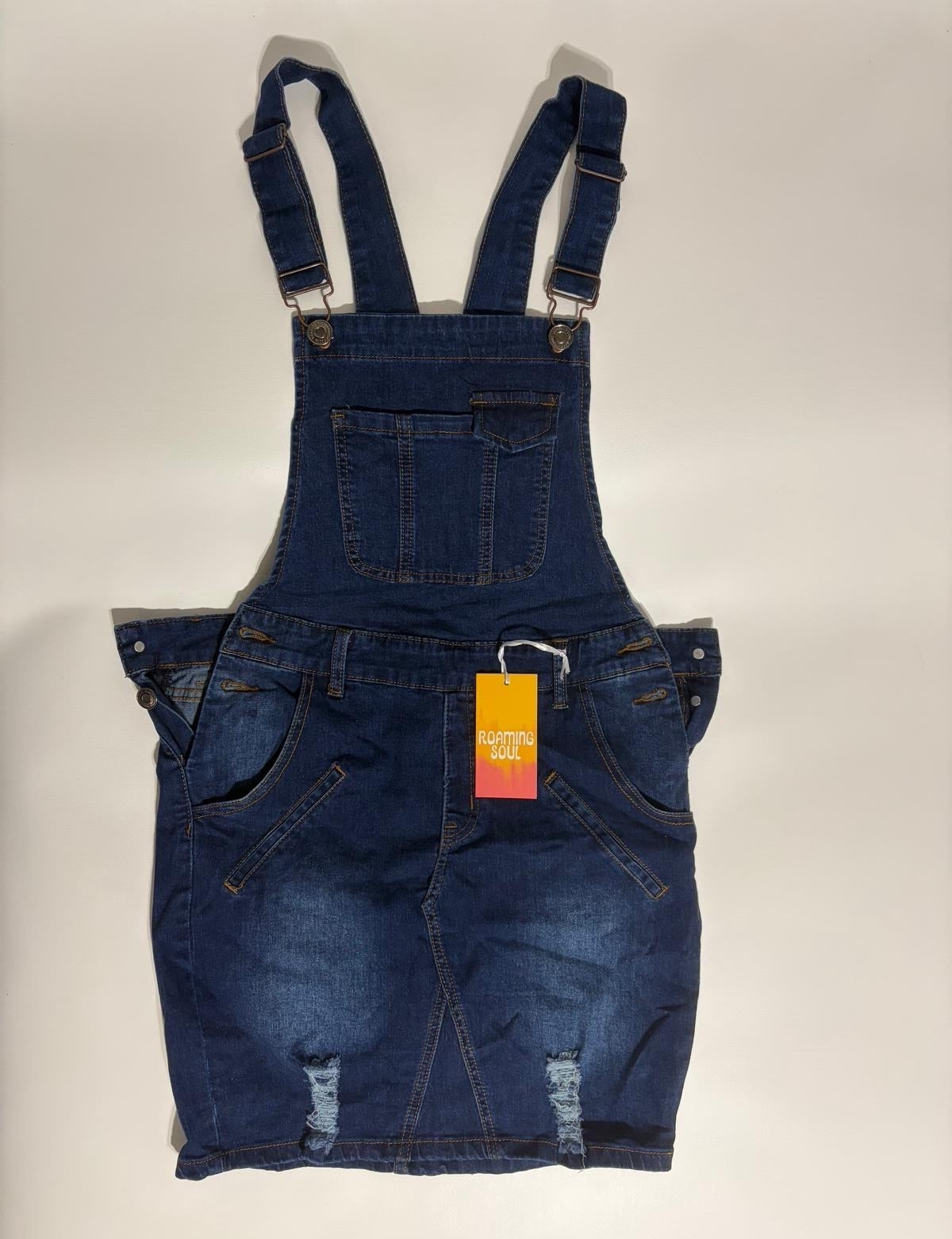 Women’s Blue Denim Overall Dress Size S Sleeveless Adjustable Straps Pockets