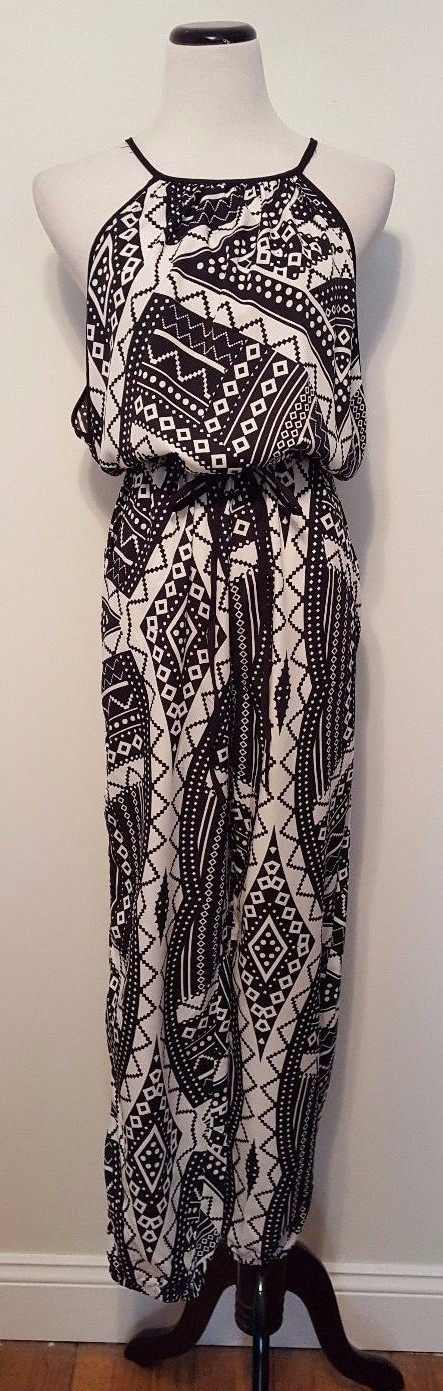 Fashion Web Black White Jumpsuit Sleeveless Sz L NWT!