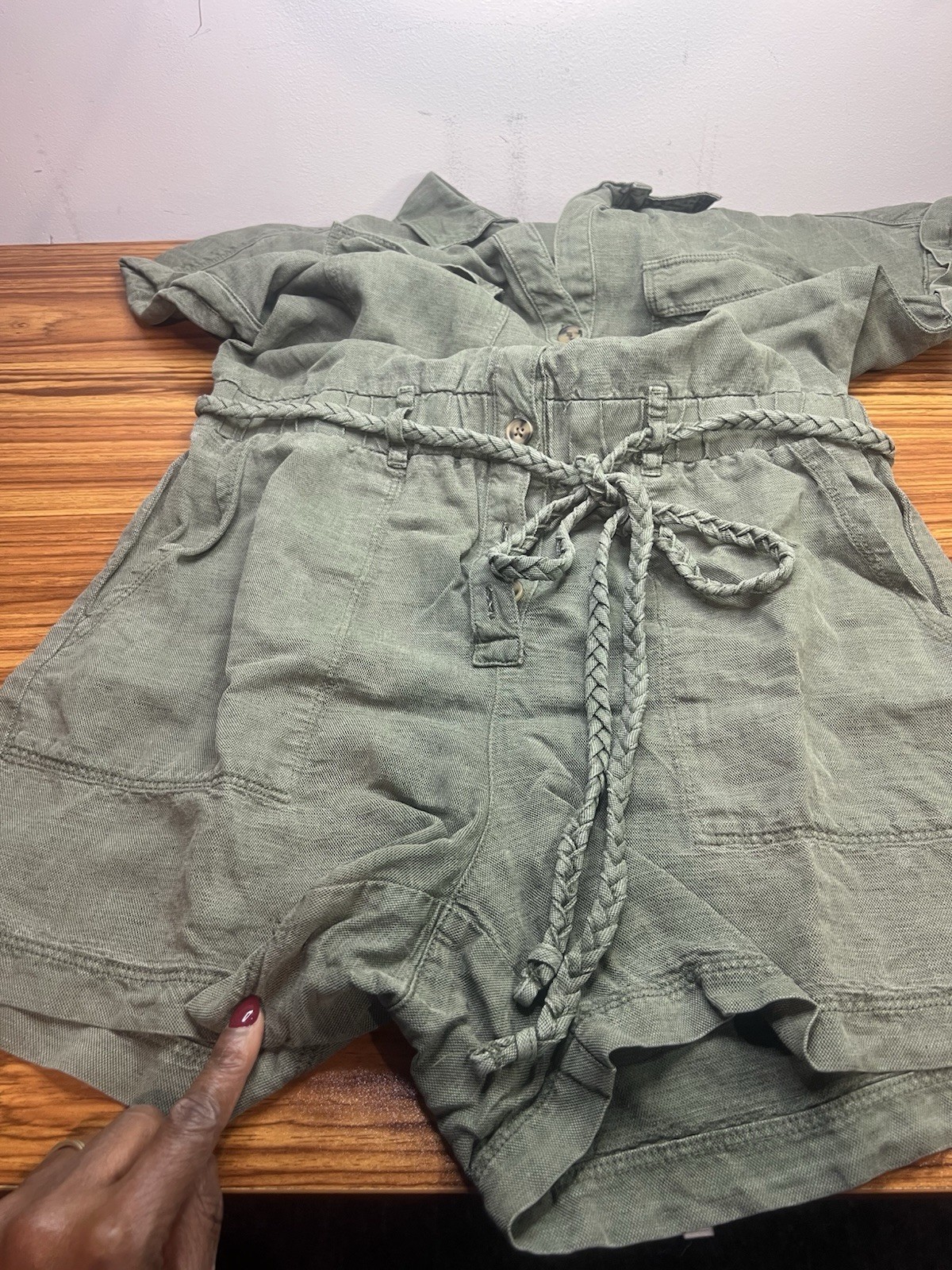 Nicole Miller New York Romper Size XS Casual Linen Lyocell Blend Braided Belt