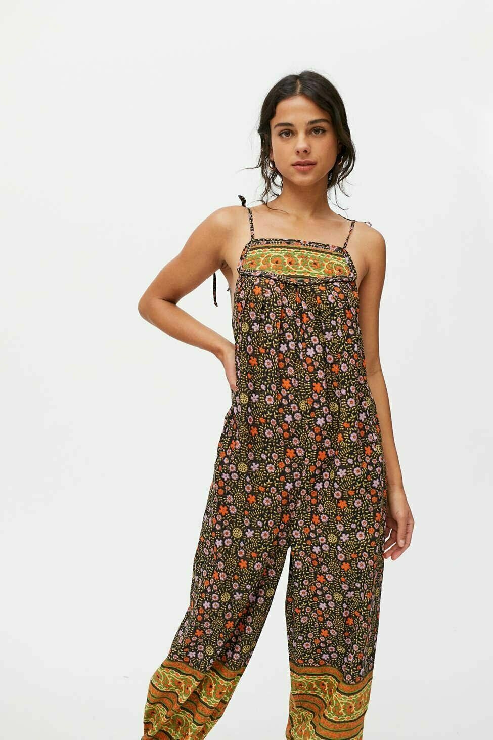 UO Graden Printed Jumpsuit Urban Outfitters Tie Sleeveless Floral Wide Leg XS