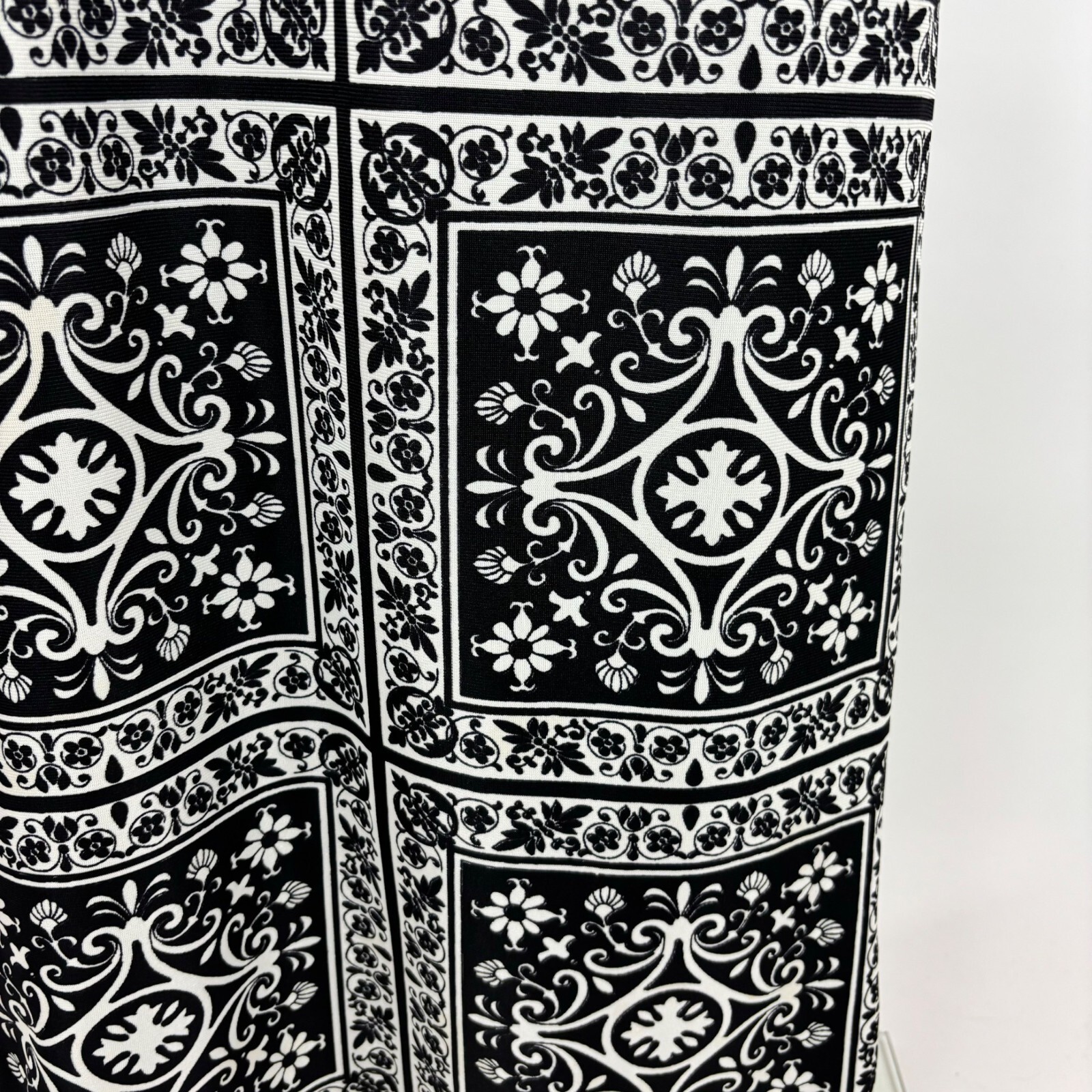 Vintage 60s Floral Jumpsuit Women’s XS Filigree Black White Mock Neck One Piece