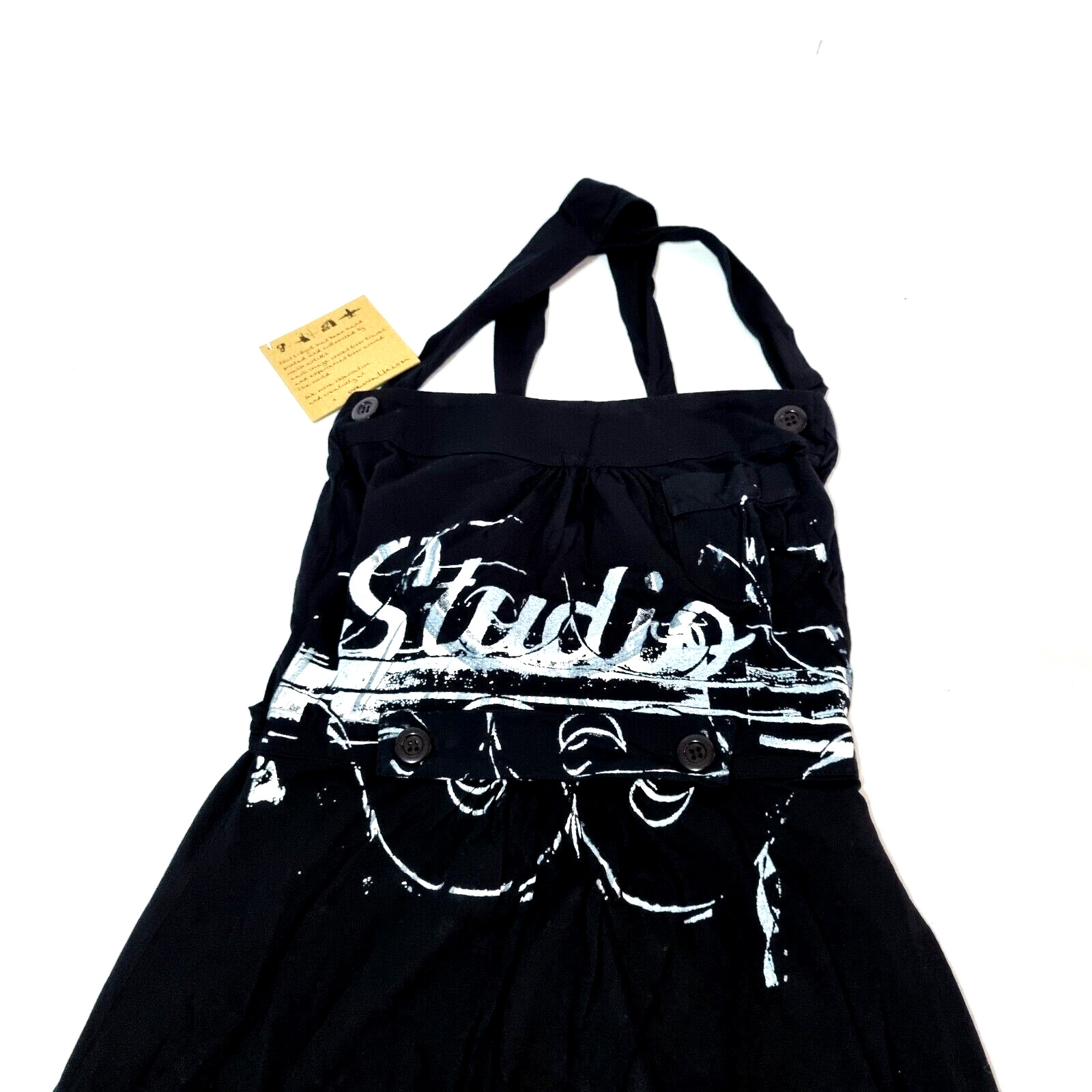 We Walk Dungaree Waist Tie Women Size M Black White Studio Hand Printed Art $59