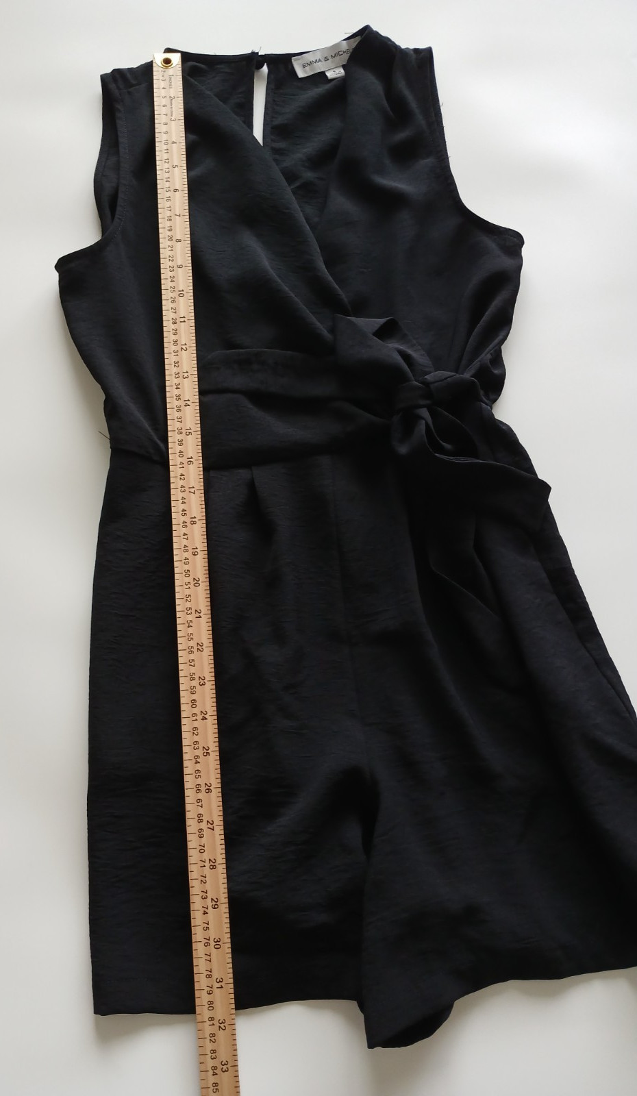 Emma & Michele Classic Side Tie Belt Stylish Black Romper Women’s Size S