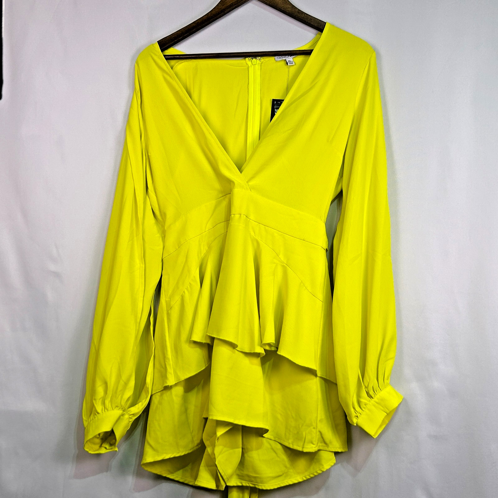 Fashion Nova Arms Wide Open Long Sleeve Romper Belted Ruffle Shorts NWT
