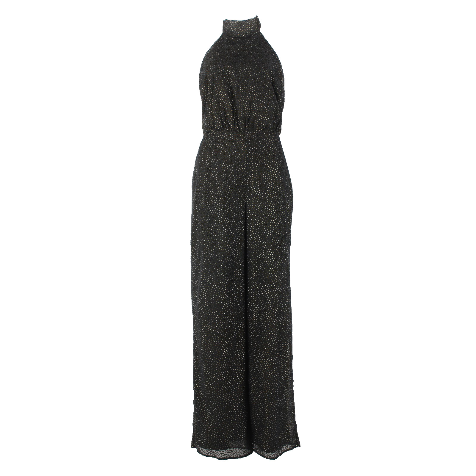 House Of Harlow Jumpsuit NEW Sz L Black Gold Black Polka Dots Nylon Jumpsuit