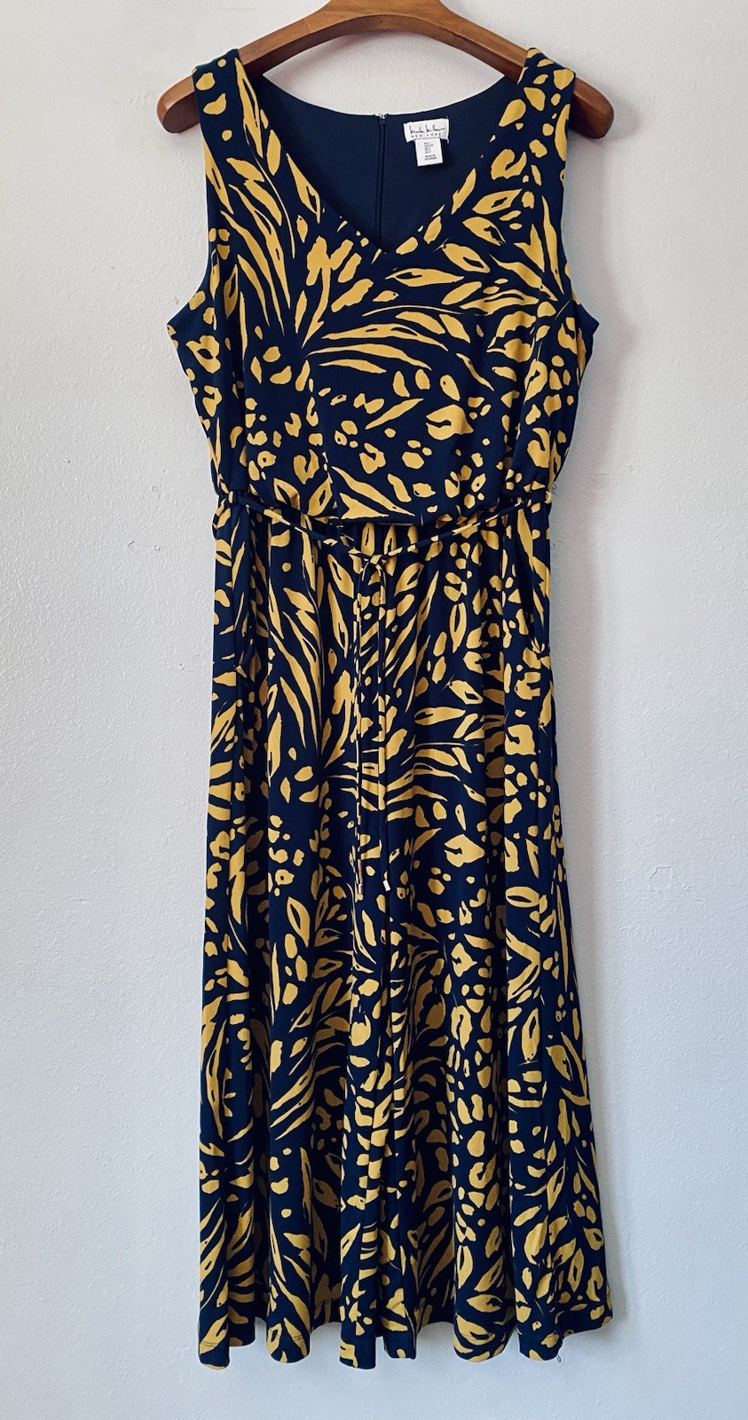Nicole Miller NEW YORK Sleeveless Blue & Yellow Leaf Print Romper size L