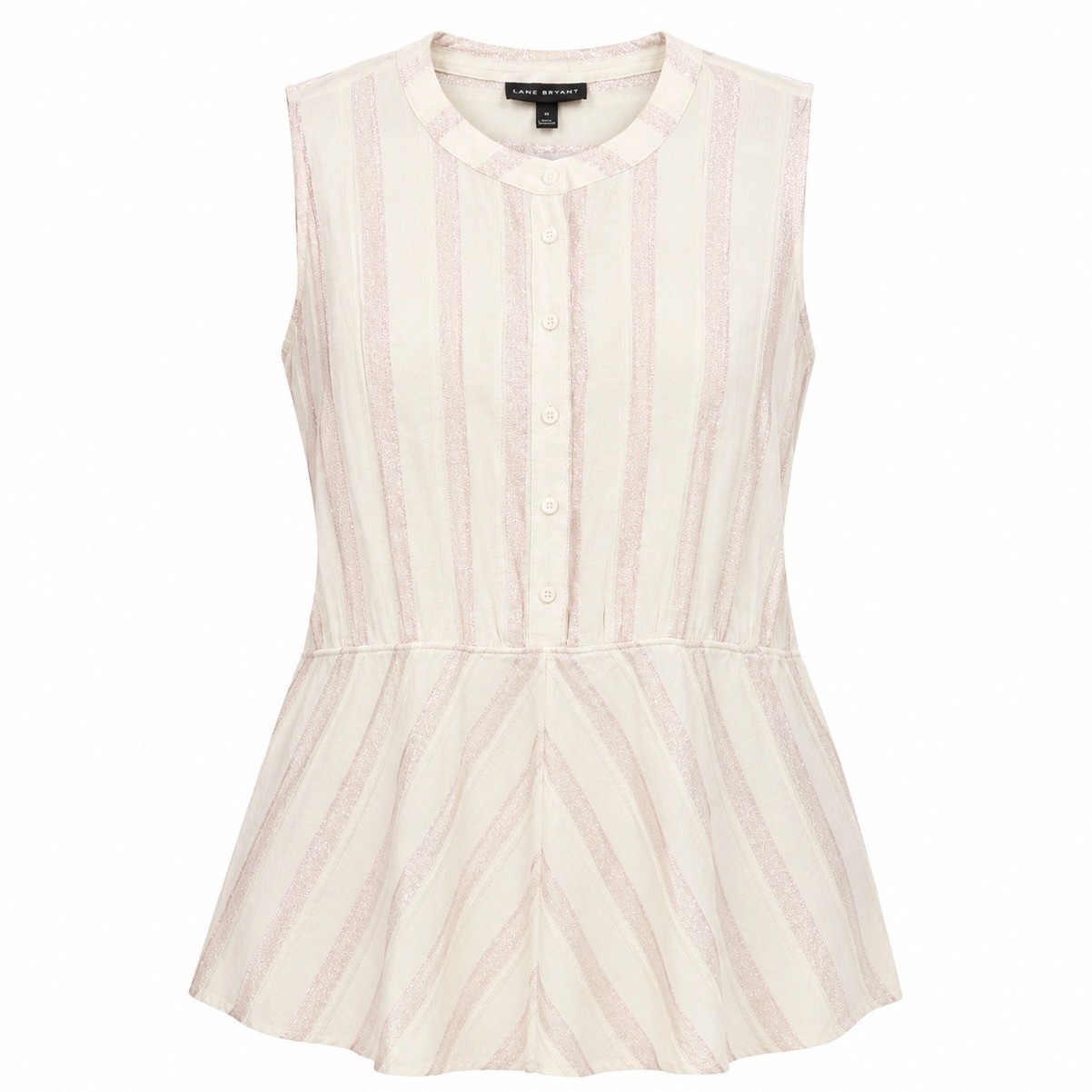 Lane Bryant Peplum Top Metallic Stripe Cream Pink Button Front Sleeveless 20