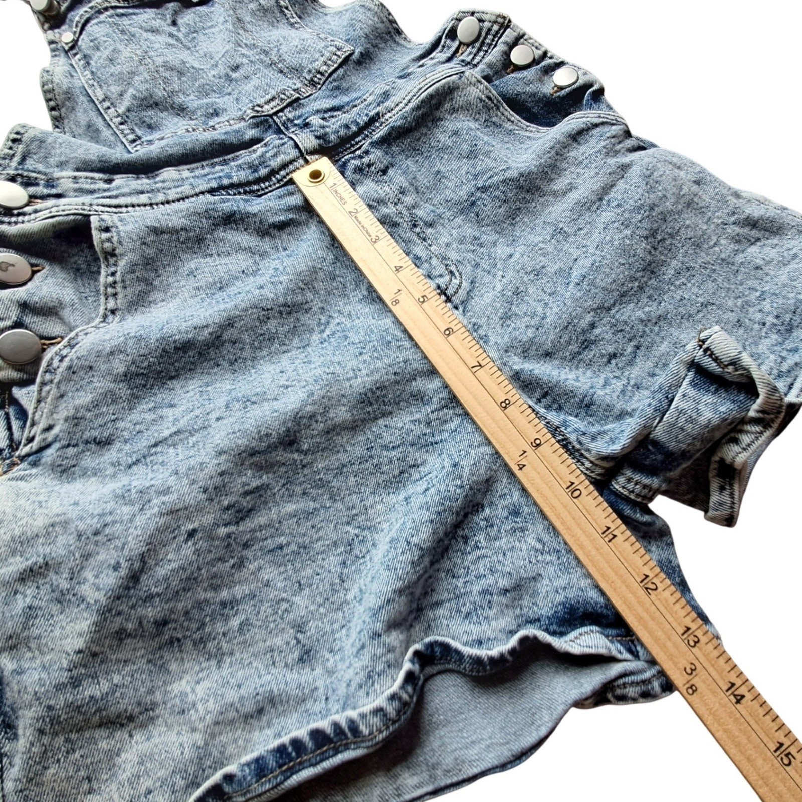 BP Acid Wash Denim Shortalls Light Blue 90s Style Overalls BP450472MI Size M