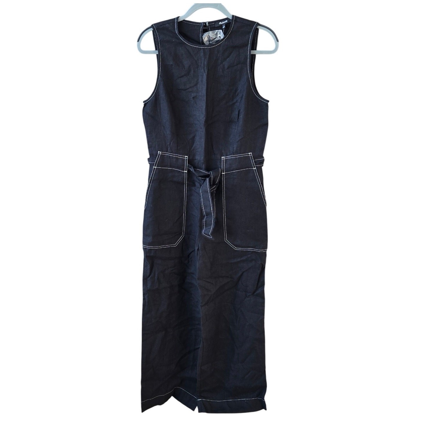 Madewell Contrast-Stitch Relaxed Straight-Leg Jumpsuit in Linen Size 6 NWT