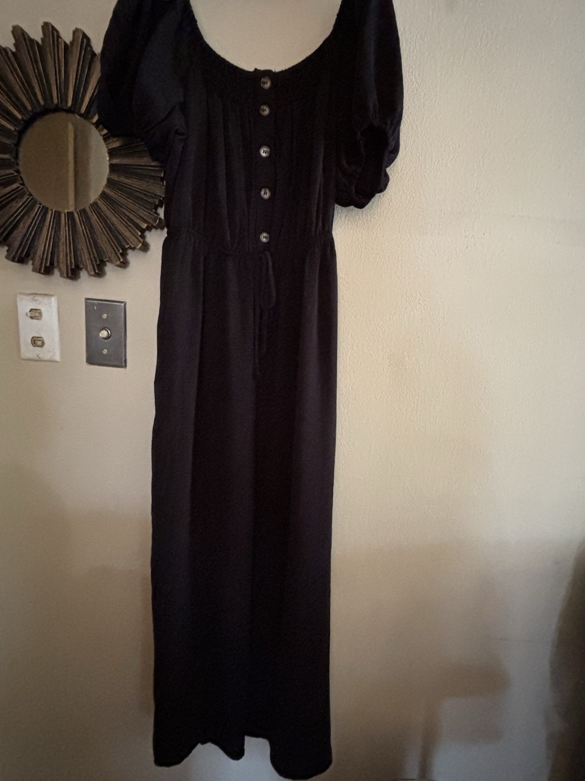 Charli & Jean Black Off Shoulder Wide Leg Jumpsuit Puff Sleeve Women’s M NWT