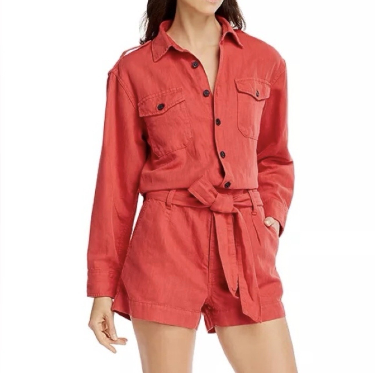 CURRENT / Elliott NWT “The Kaya Romper” Vintage Red Cotton Linen Size 2