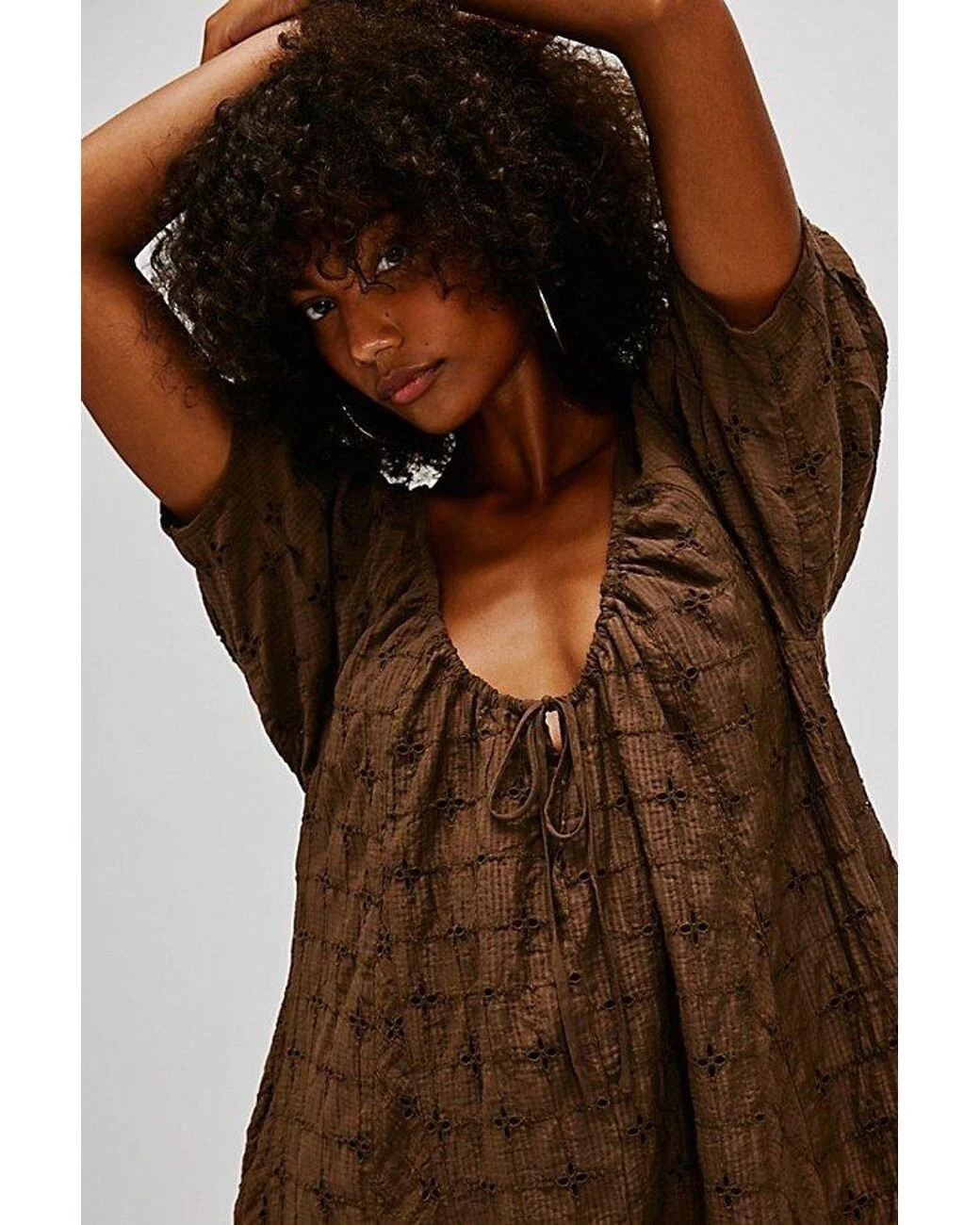 Free People Bop Around Eyelet Romper in Brown Bear – LARGE – BNWT – RRP £118