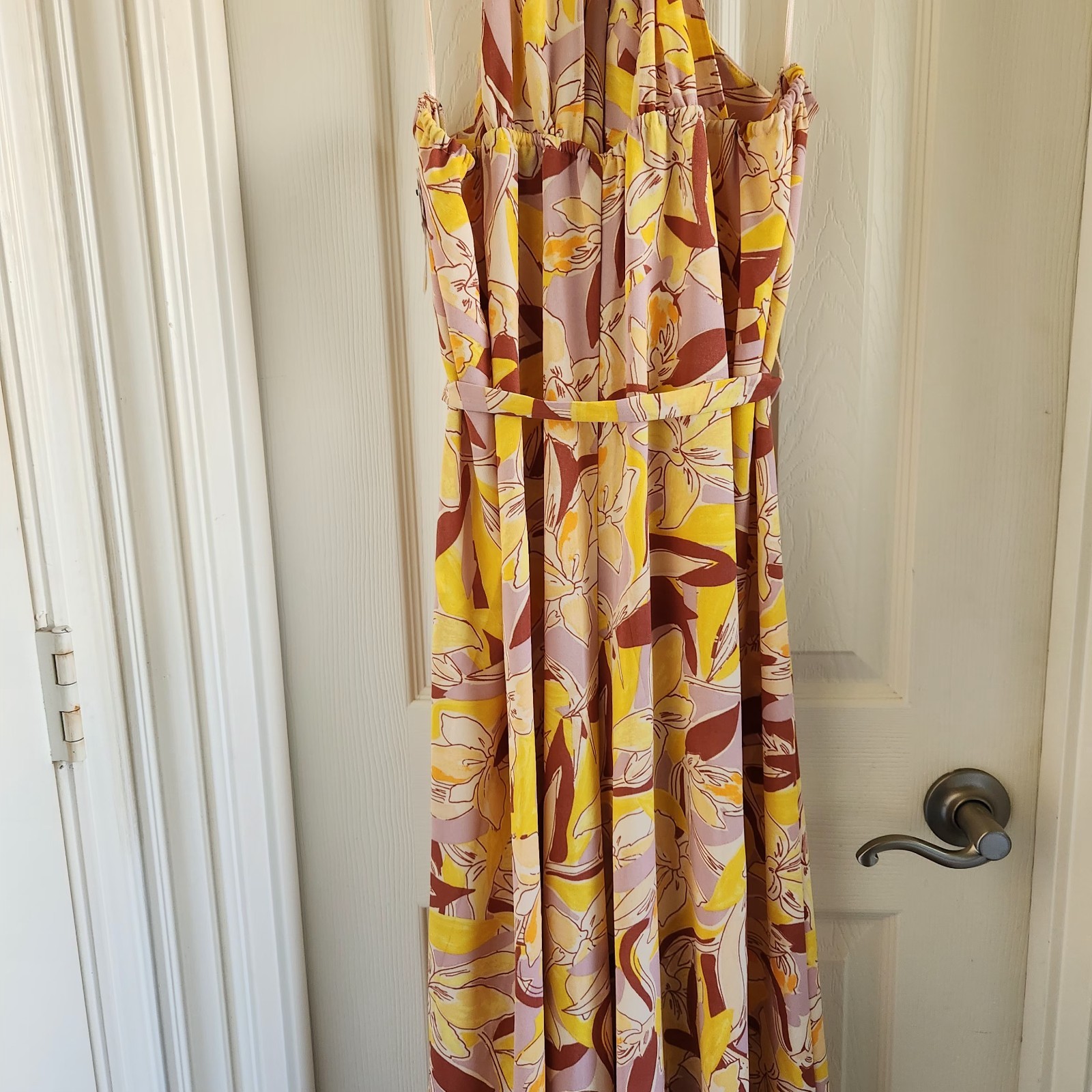 Abstract Plumeria Womens Nine West Crisscross Neck Wide Leg Jumpsuit NWT Size XL