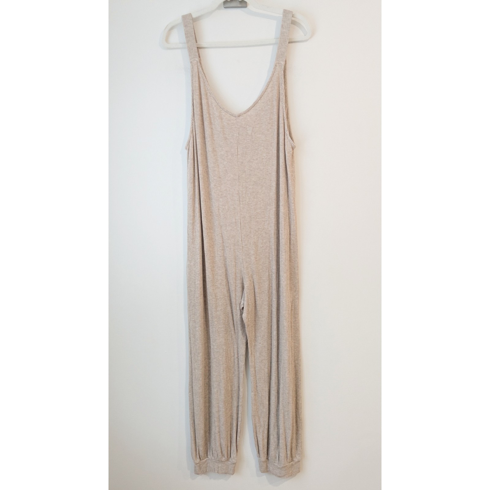 Eberjey Elon Ribbed V Neck Jumpsuit In Oatmeal Women’s XL NEW