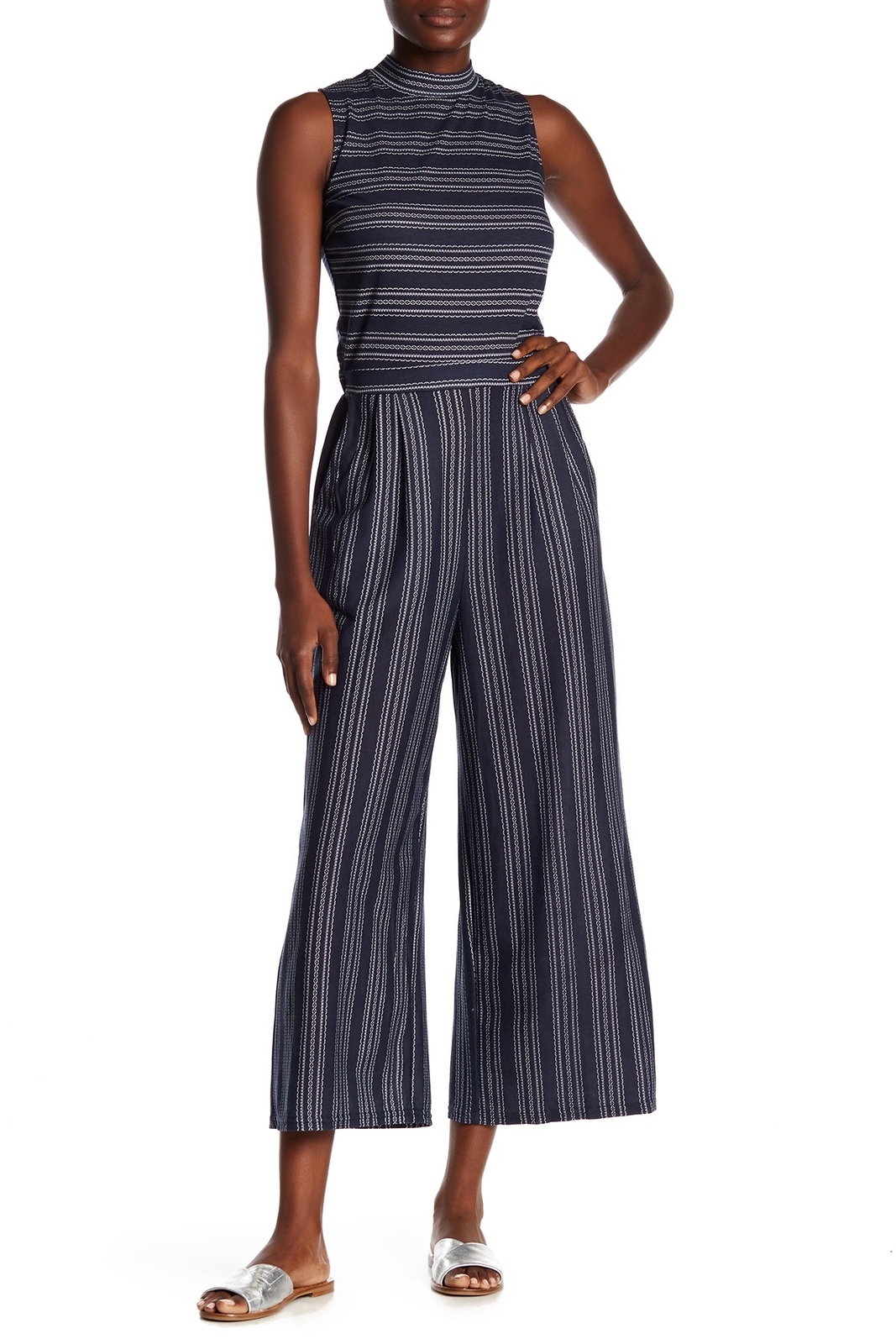 MELLODAY Striped Mock Neck Cropped Jumpsuit Women’s Sz. XL 152783
